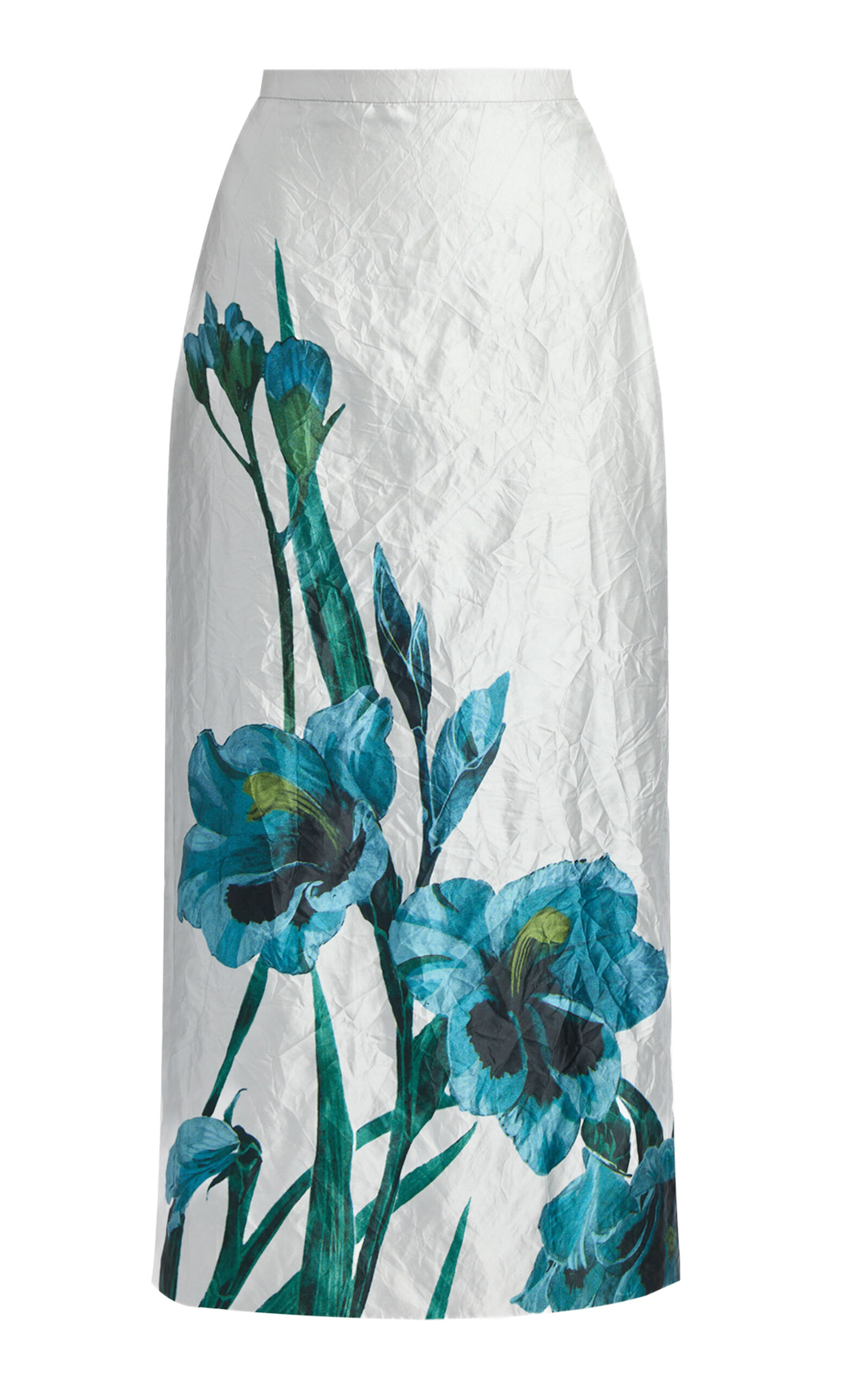 Erdem Floral Textured Satin Midi Pencil Skirt