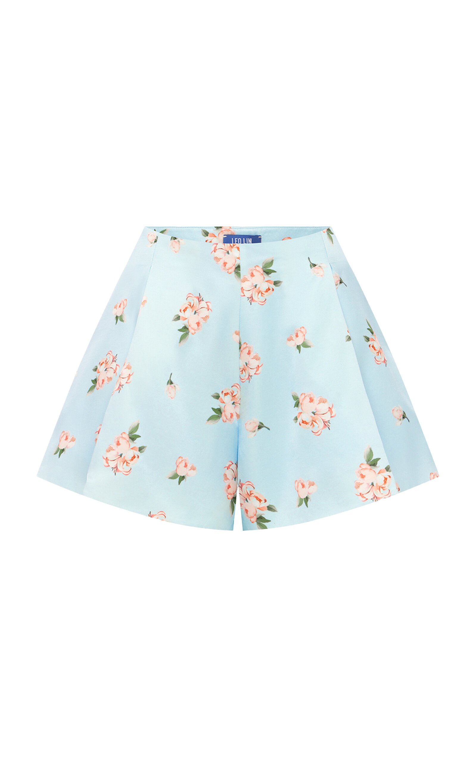 Leo Lin Abby Floral-Print High-Waisted Cotton-Silk Shorts