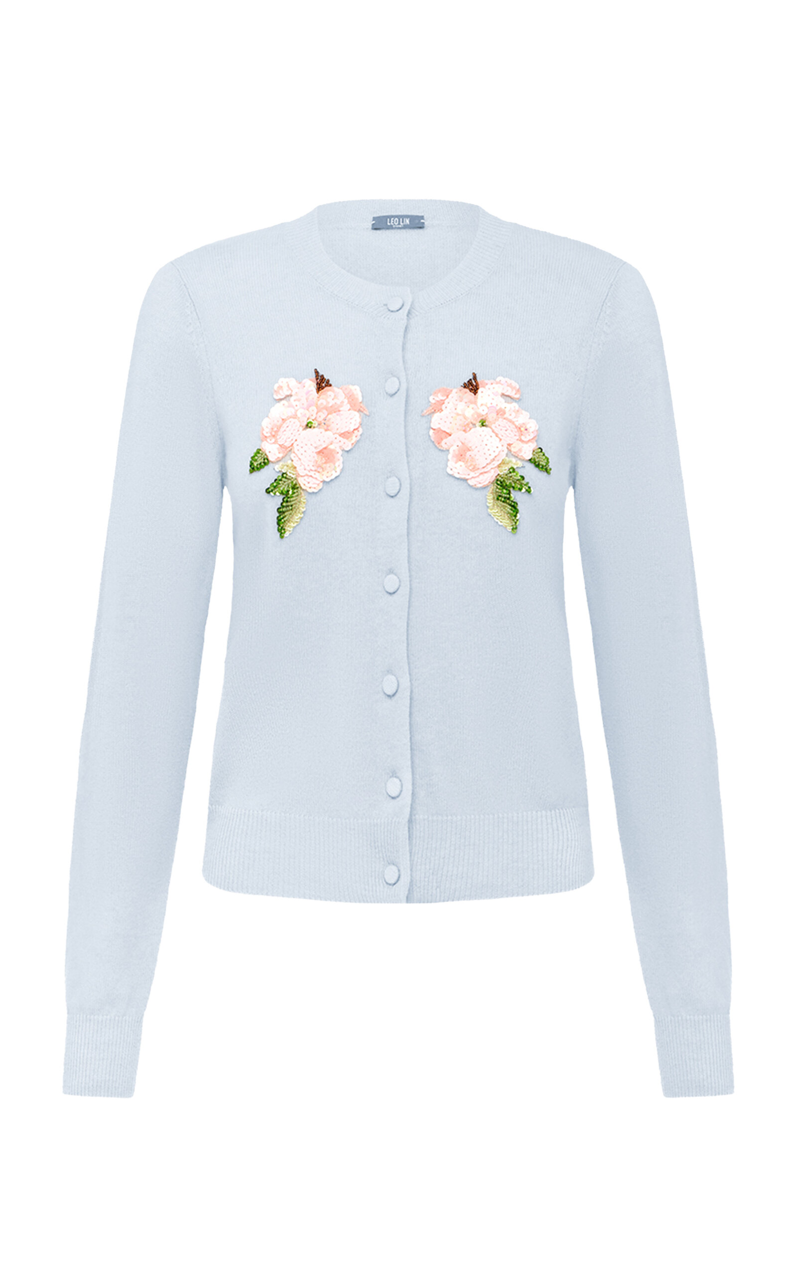 Leo Lin Claire Ditsy Floral-Embellished Wool-Cashmere Cardigan