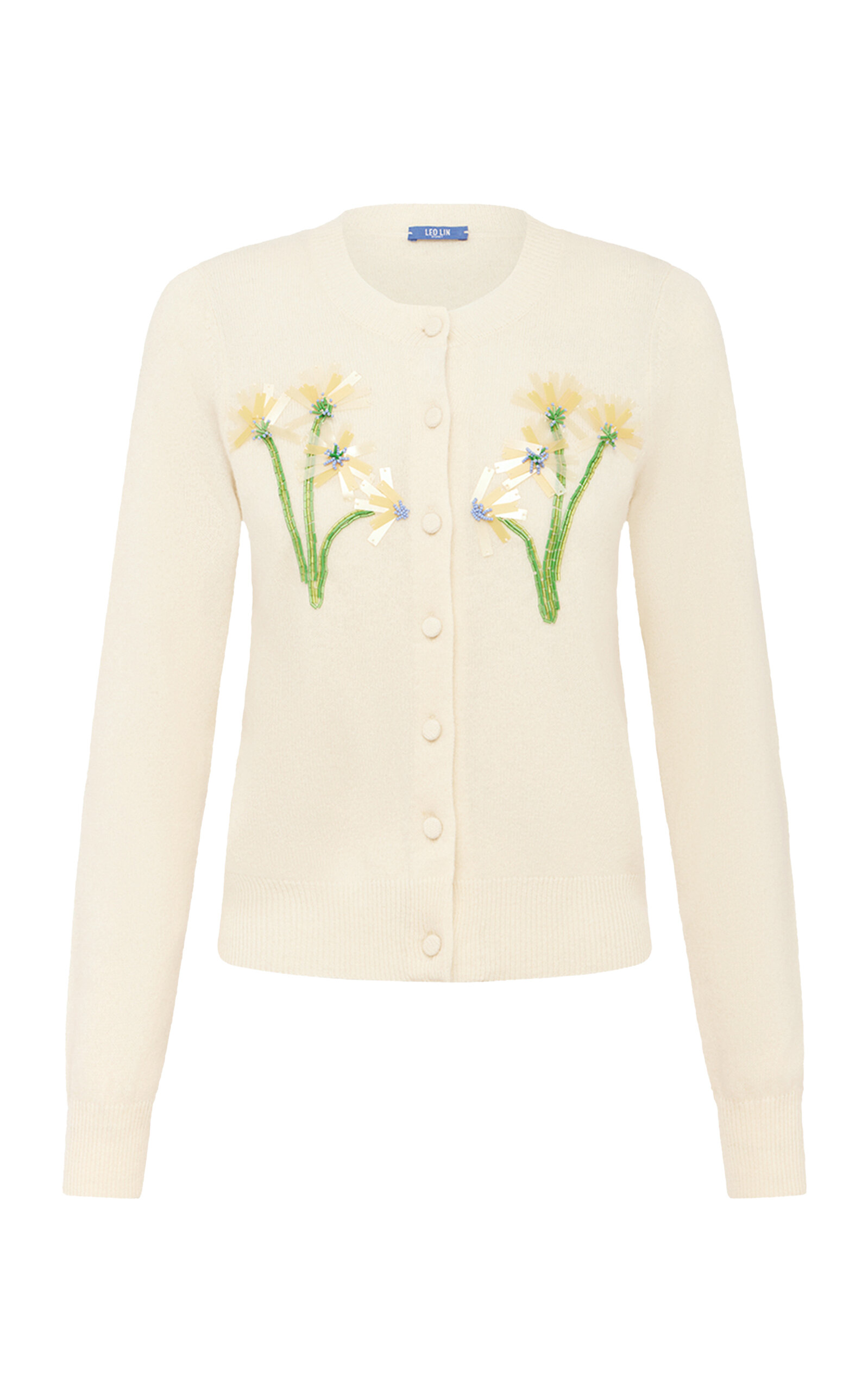 Leo Lin Claire Floral-Embellished Wool-Cashmere Cardigan