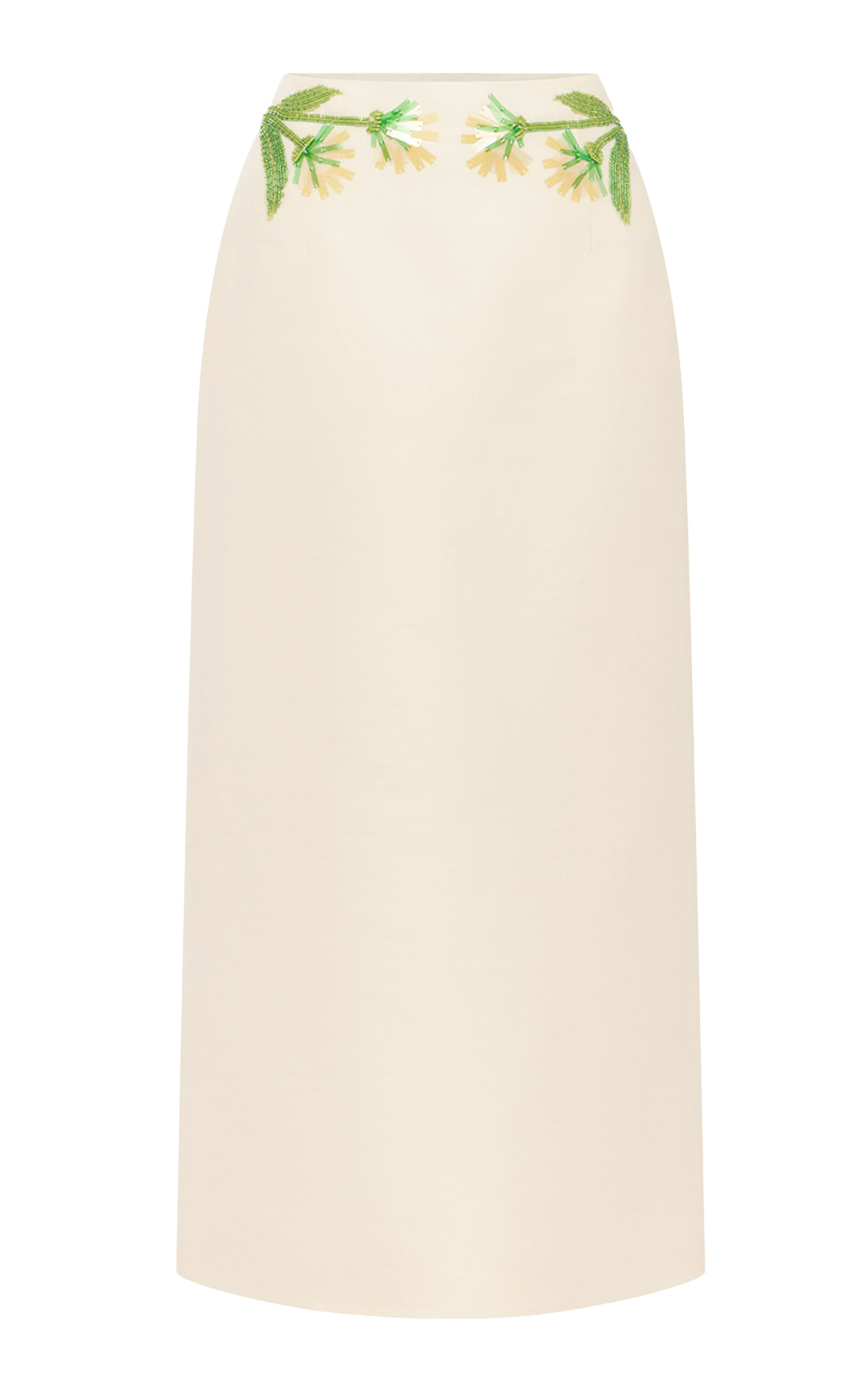 Leo Lin Quinn Floral-Embellished Mid-Rise Wool-Silk Midi Skirt