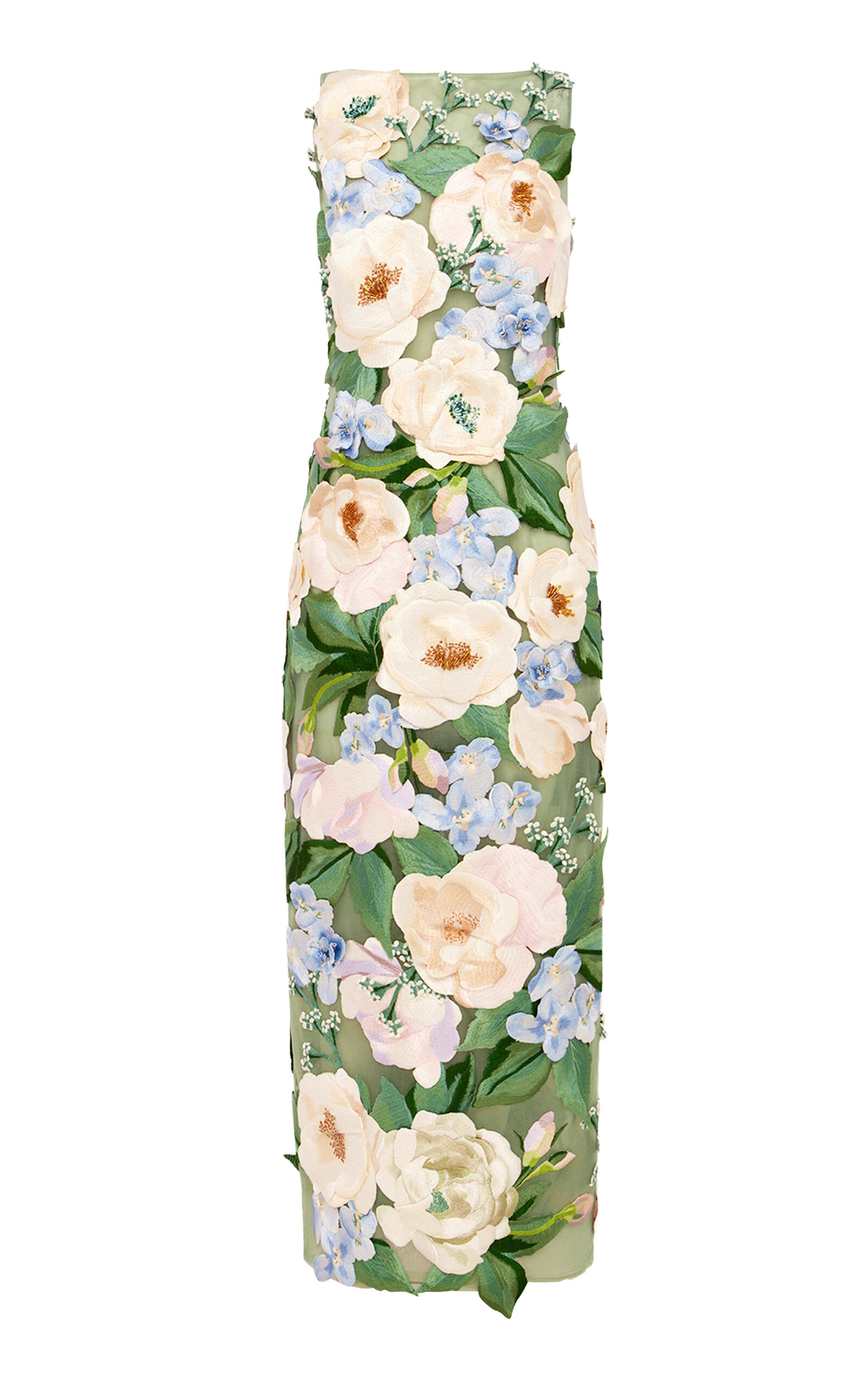 Leo Lin Fleur Hand-Embroidered Floral Backless Maxi Dress