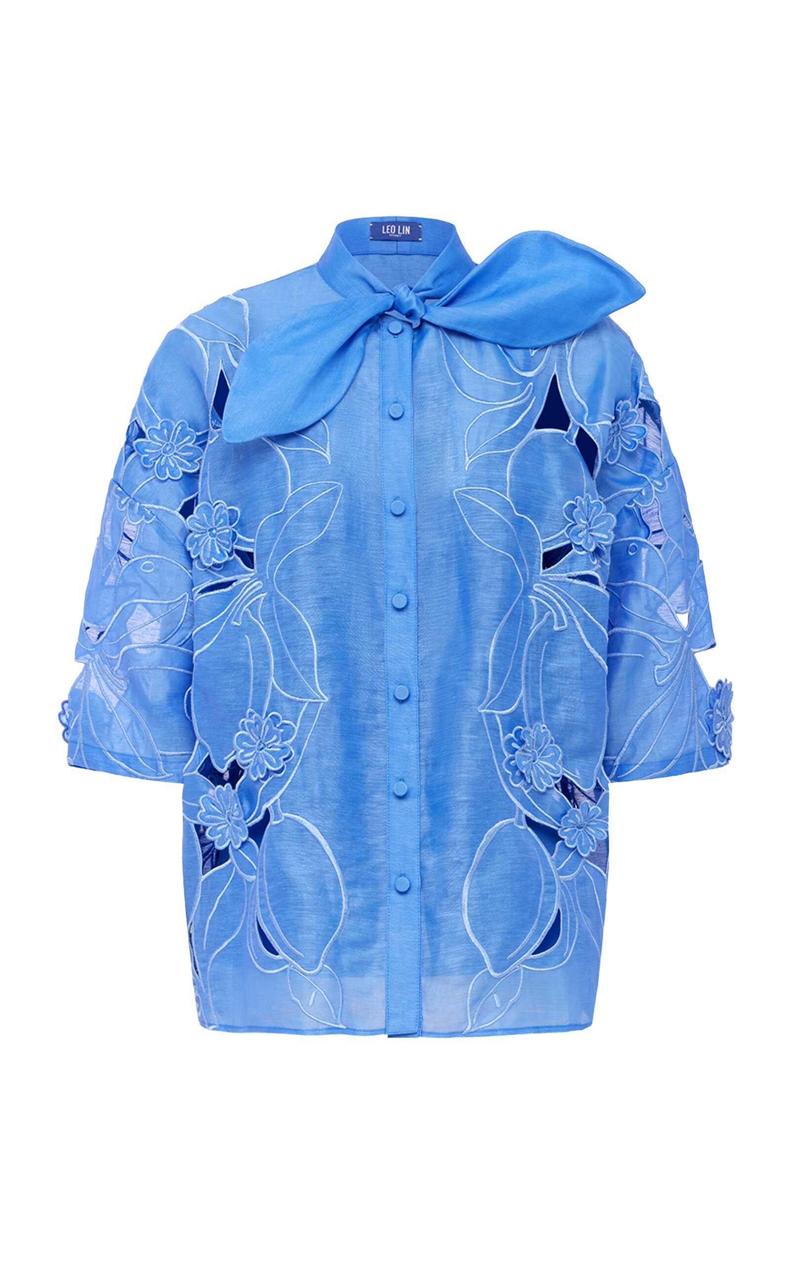 Leo Lin Brooklyn Embroidered Cutout Linen-Blend Top