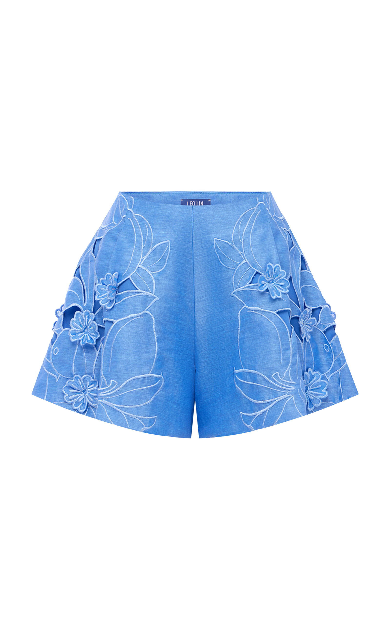 Leo Lin Abby Floral-Appliqued Linen-Blend High-Rise Shorts