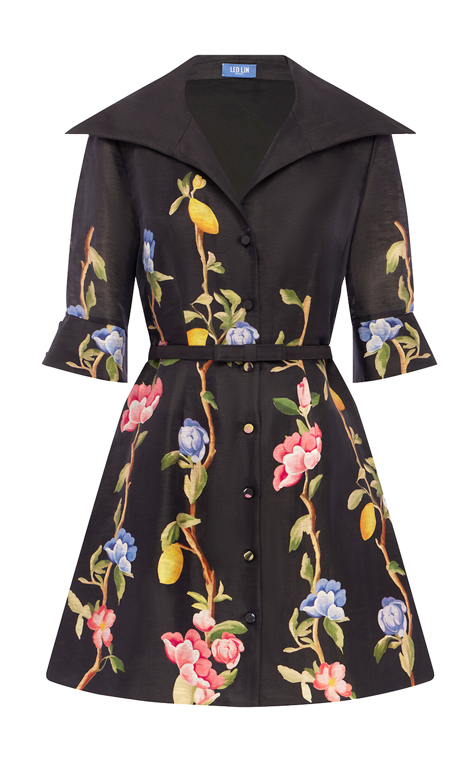 Leo Lin Genevieve Floral-Print Linen-Blend Button-Up Mini Dress