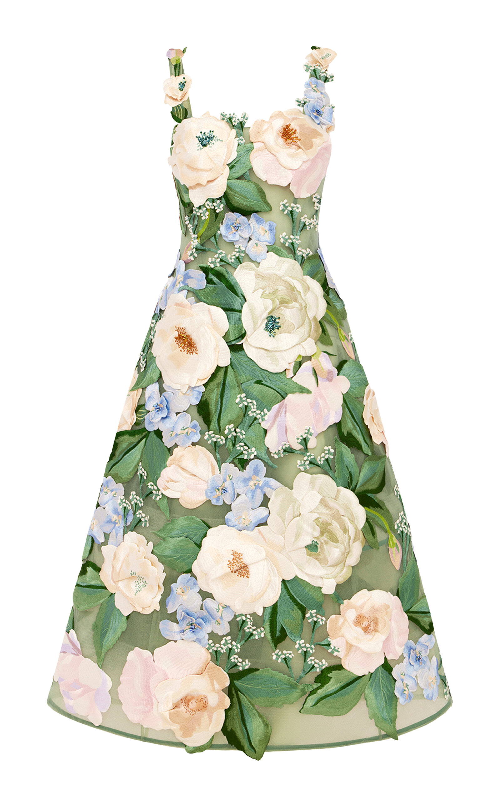 Leo Lin Beatice Hand-Embroidered Floral Midi Dress