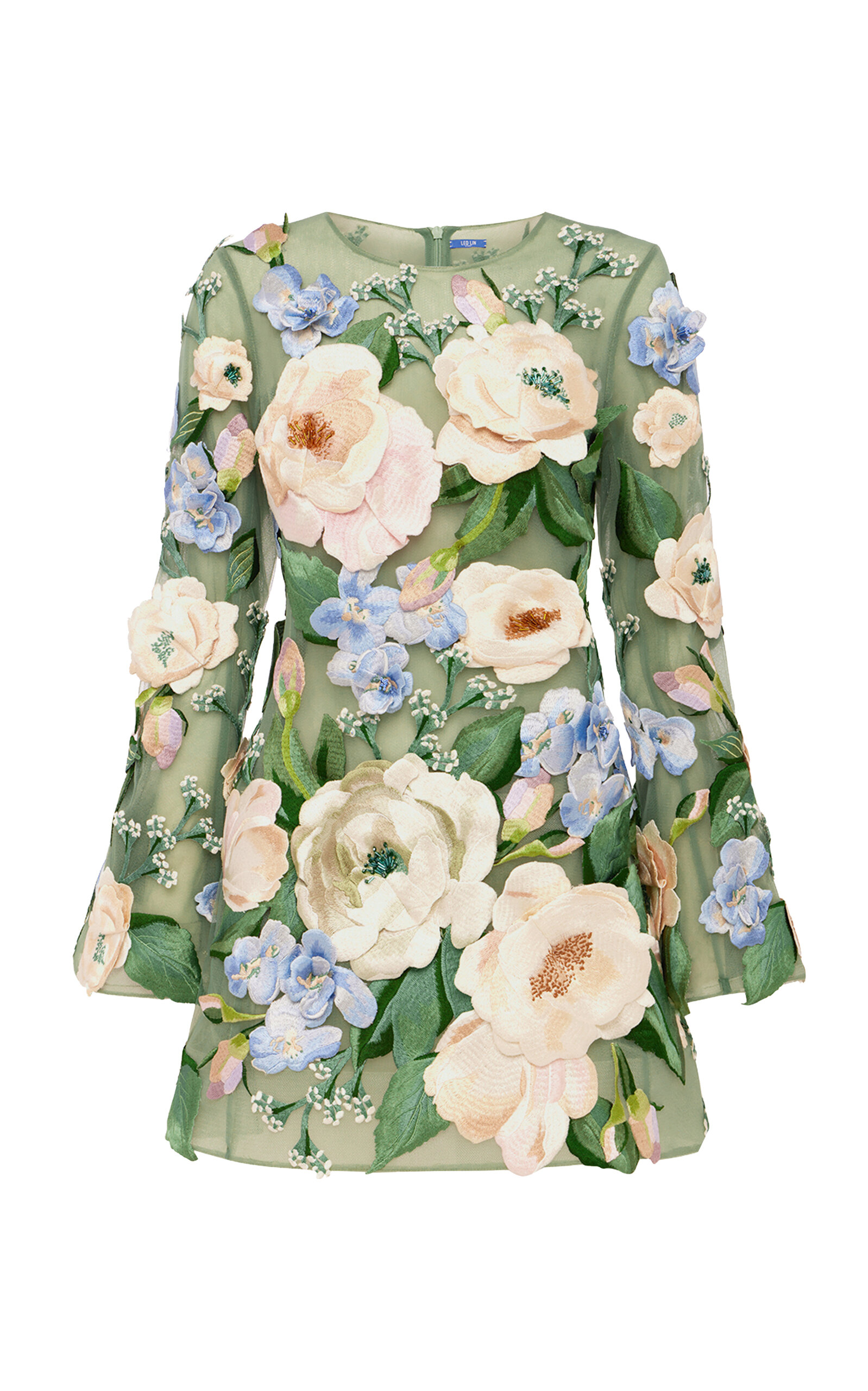 Leo Lin Suzanne Hand-Embroidered Floral Mini Dress
