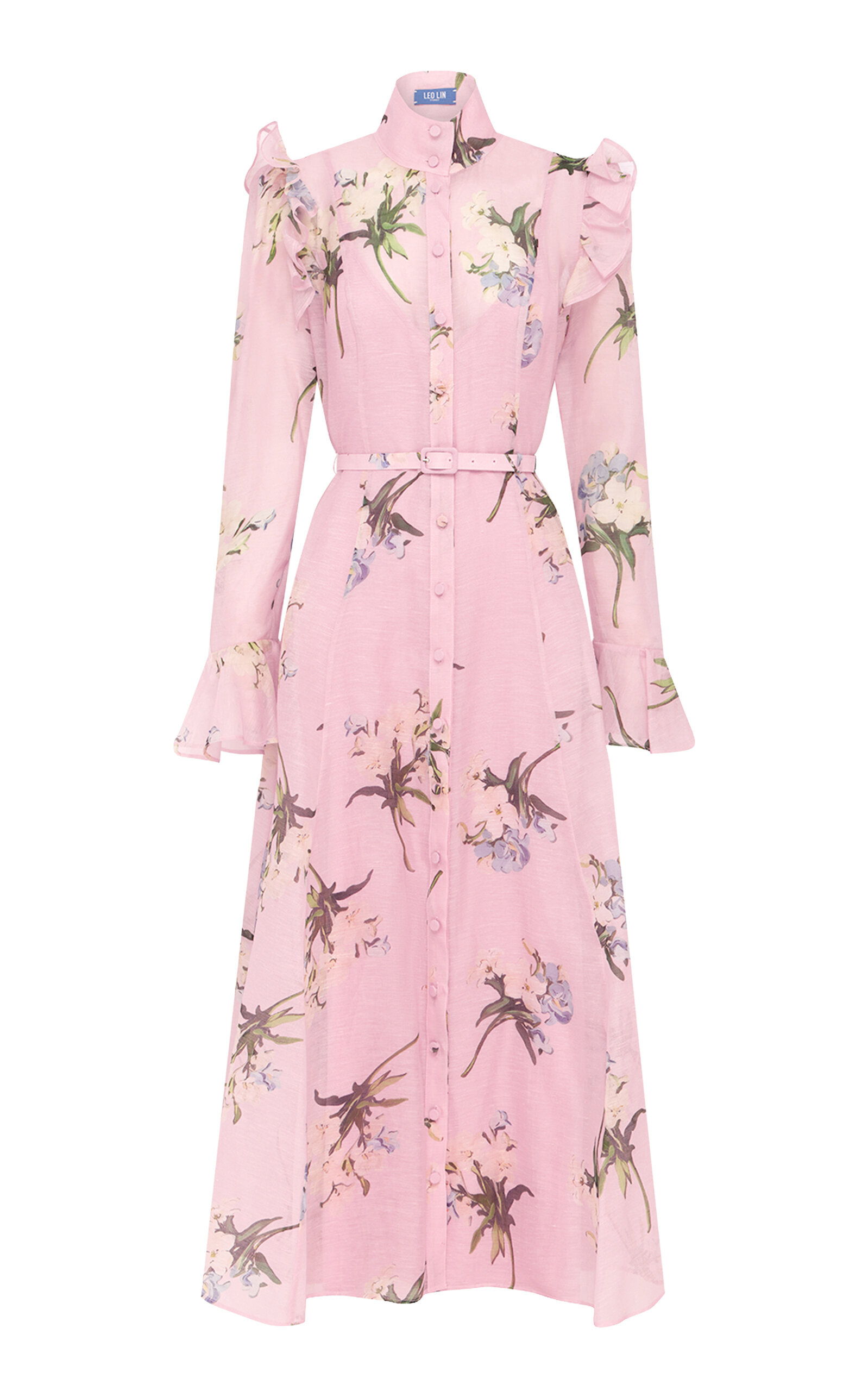 Leo Lin Katrina Ruffle-Embellished Linen-Silk Button-Up Dress