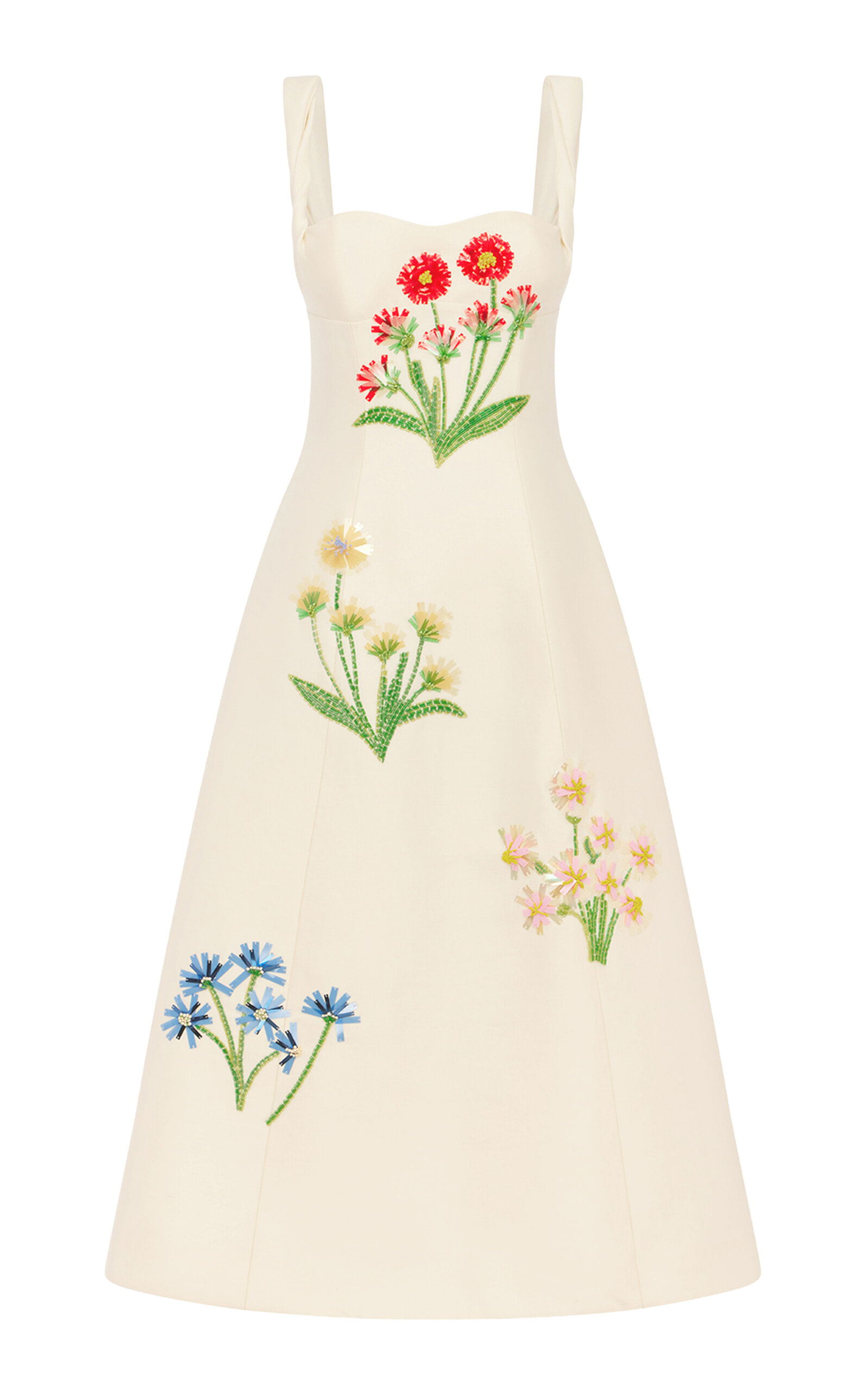 Leo Lin Beatrice Floral Bead-Embellished Wool-Silk Midi Dress
