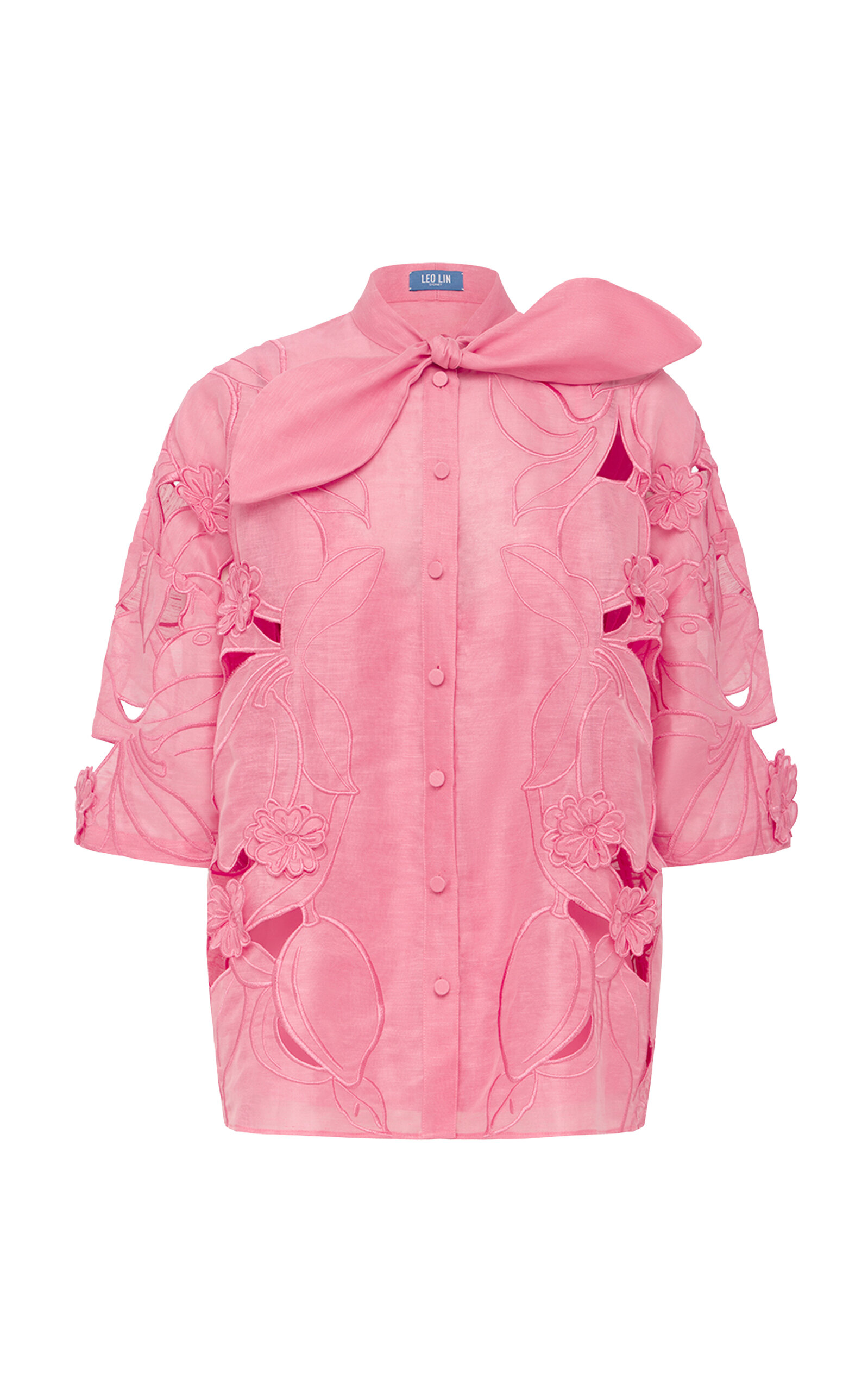 Leo Lin Brooklyn Embroidered Cutout Linen-Blend Top