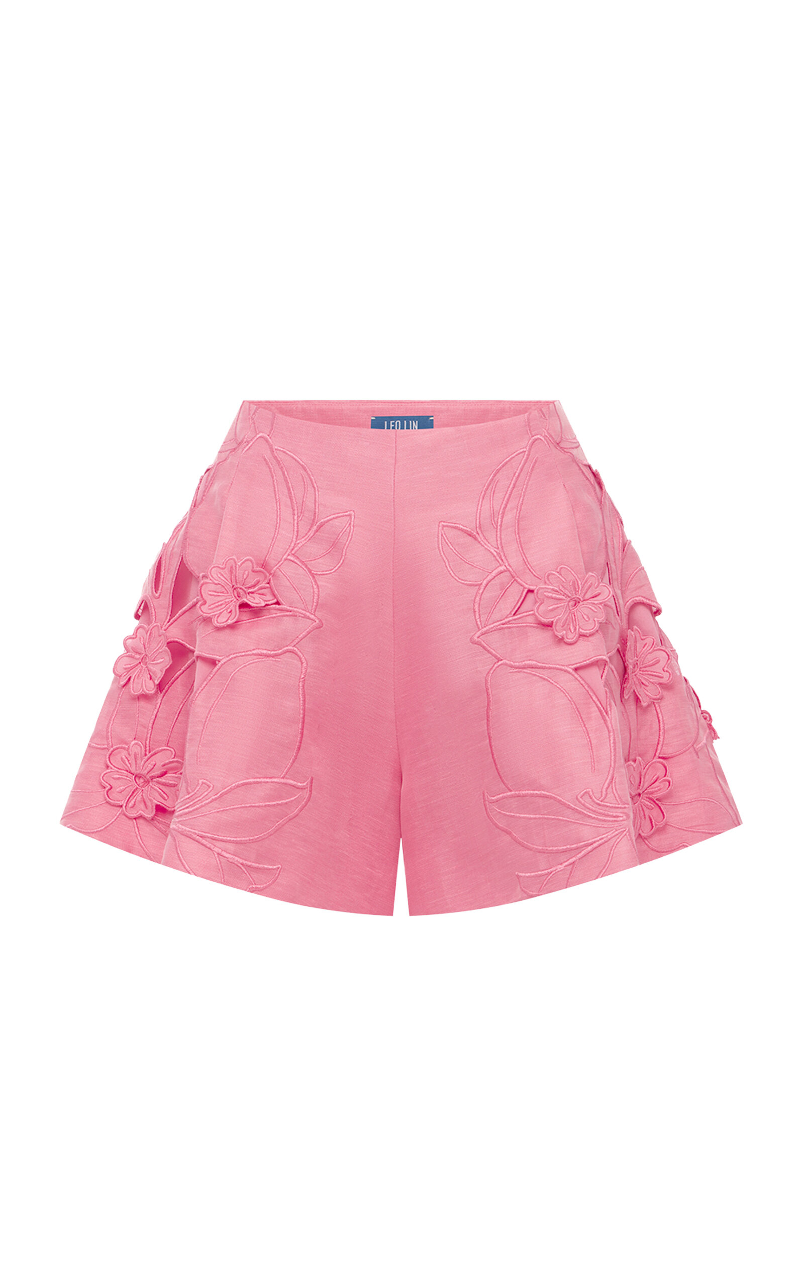 Leo Lin Abby Floral-Appliqued Linen-Blend High-Rise Shorts