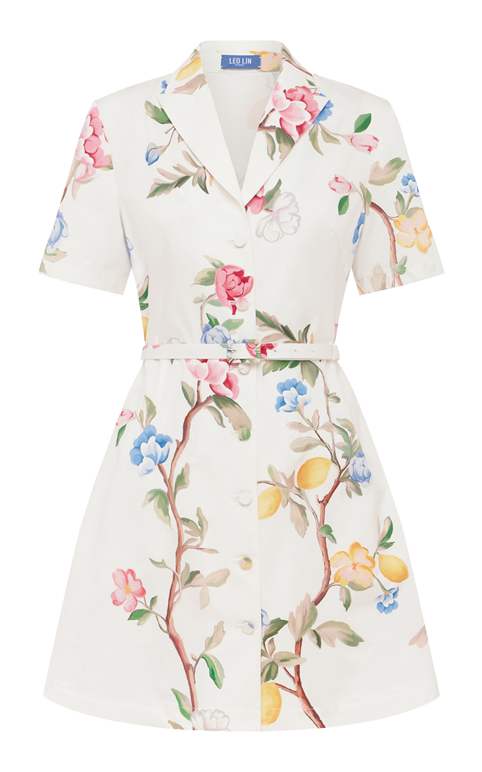 Leo Lin Brigitte Floral-Print Button-Up Cotton Mini Dress