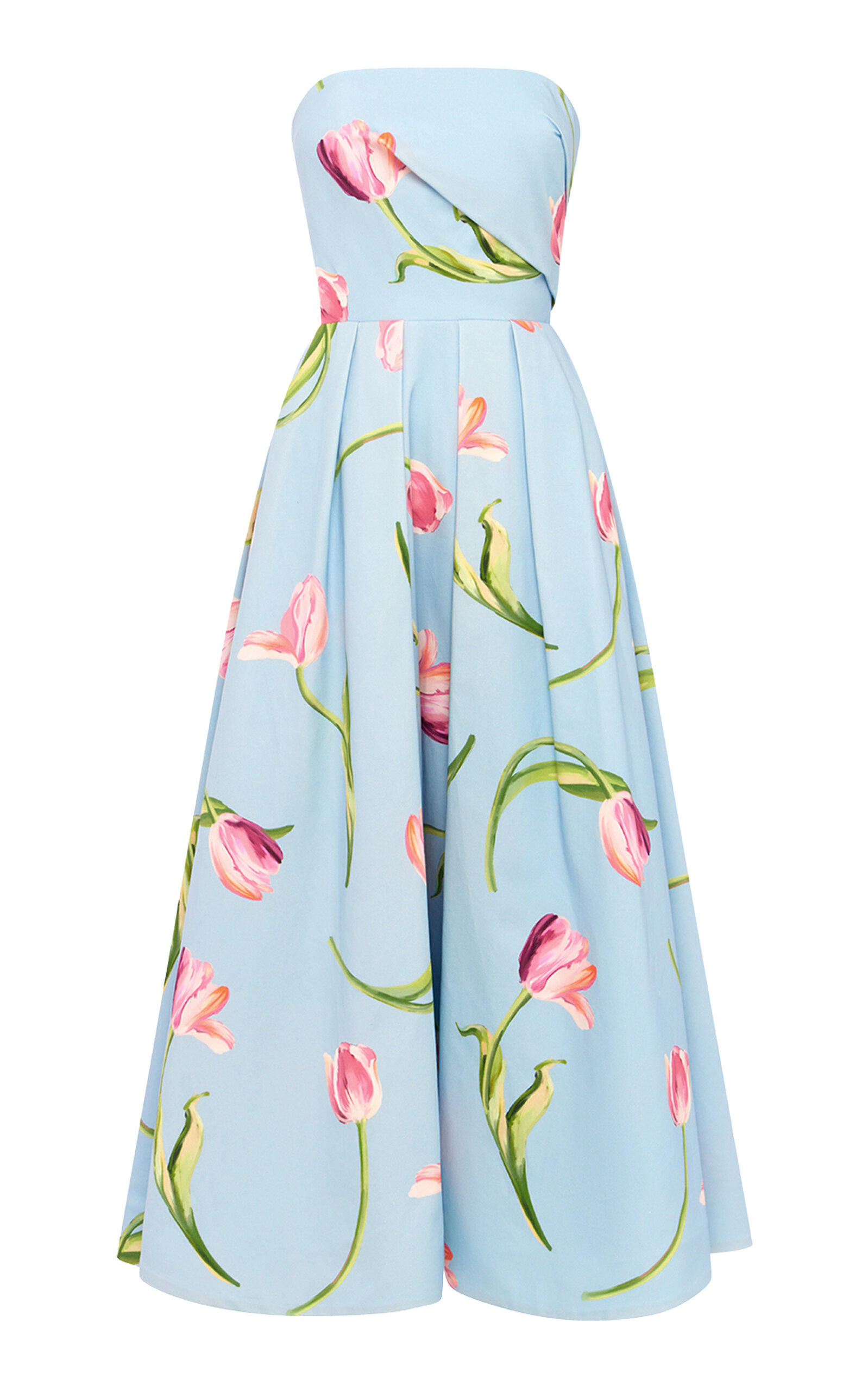 Leo Lin Lynn Floral-Print Strapless Wool-Blend Dress