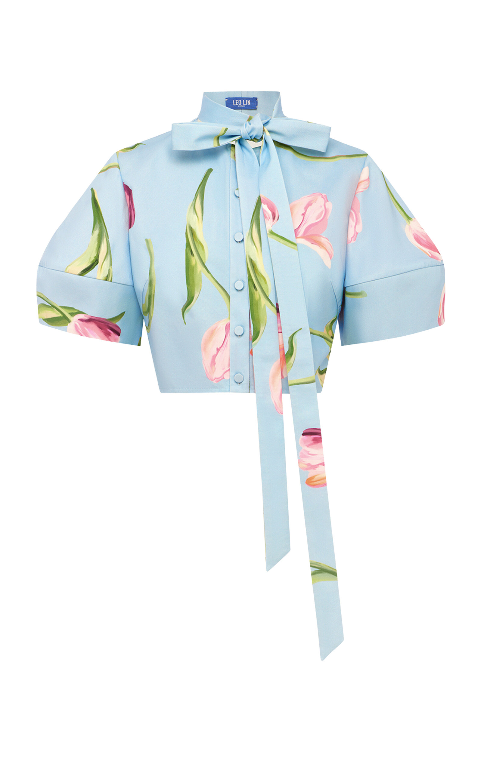 Leo Lin Molly Floral-Print Puff-Sleeve Button-Up Cotton Top