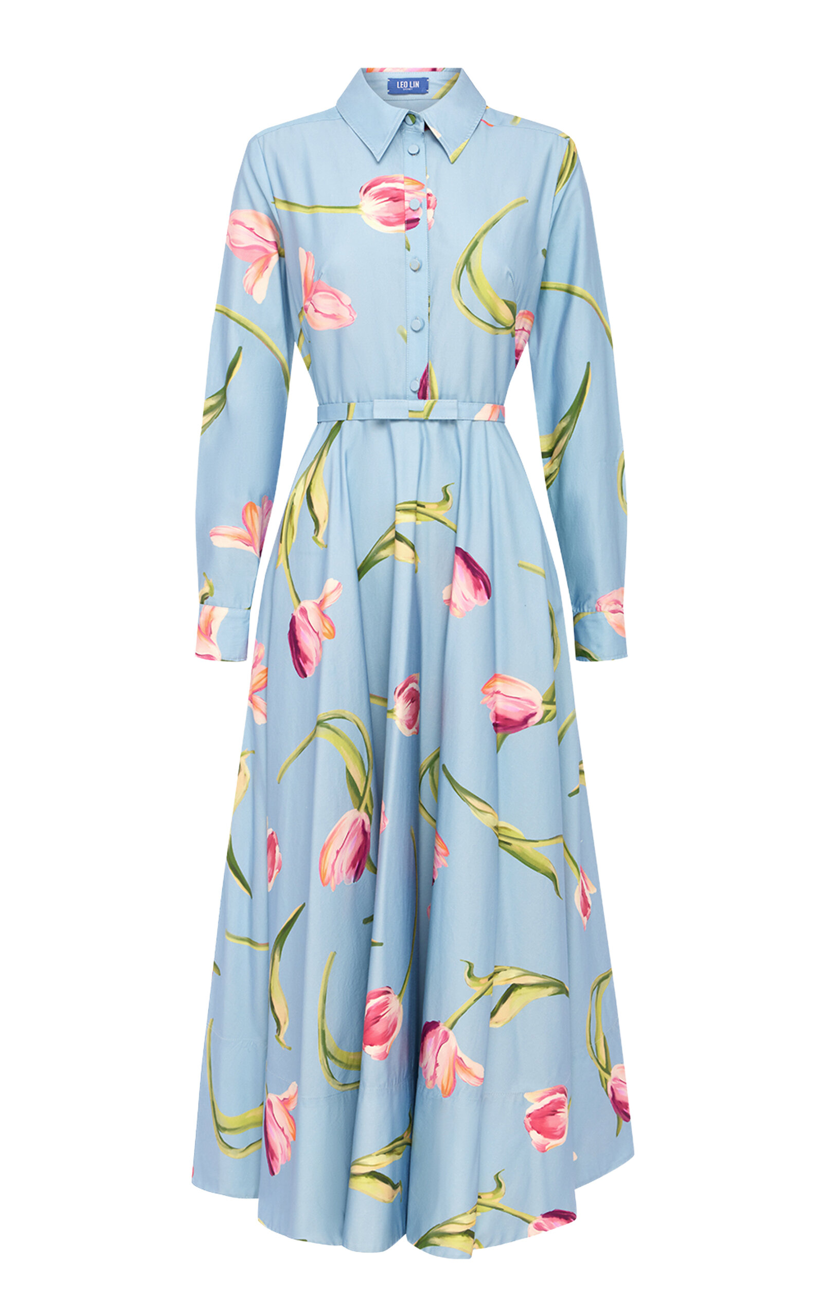 Leo Lin Zara Floral-Print Cotton Shirt Midi Dress