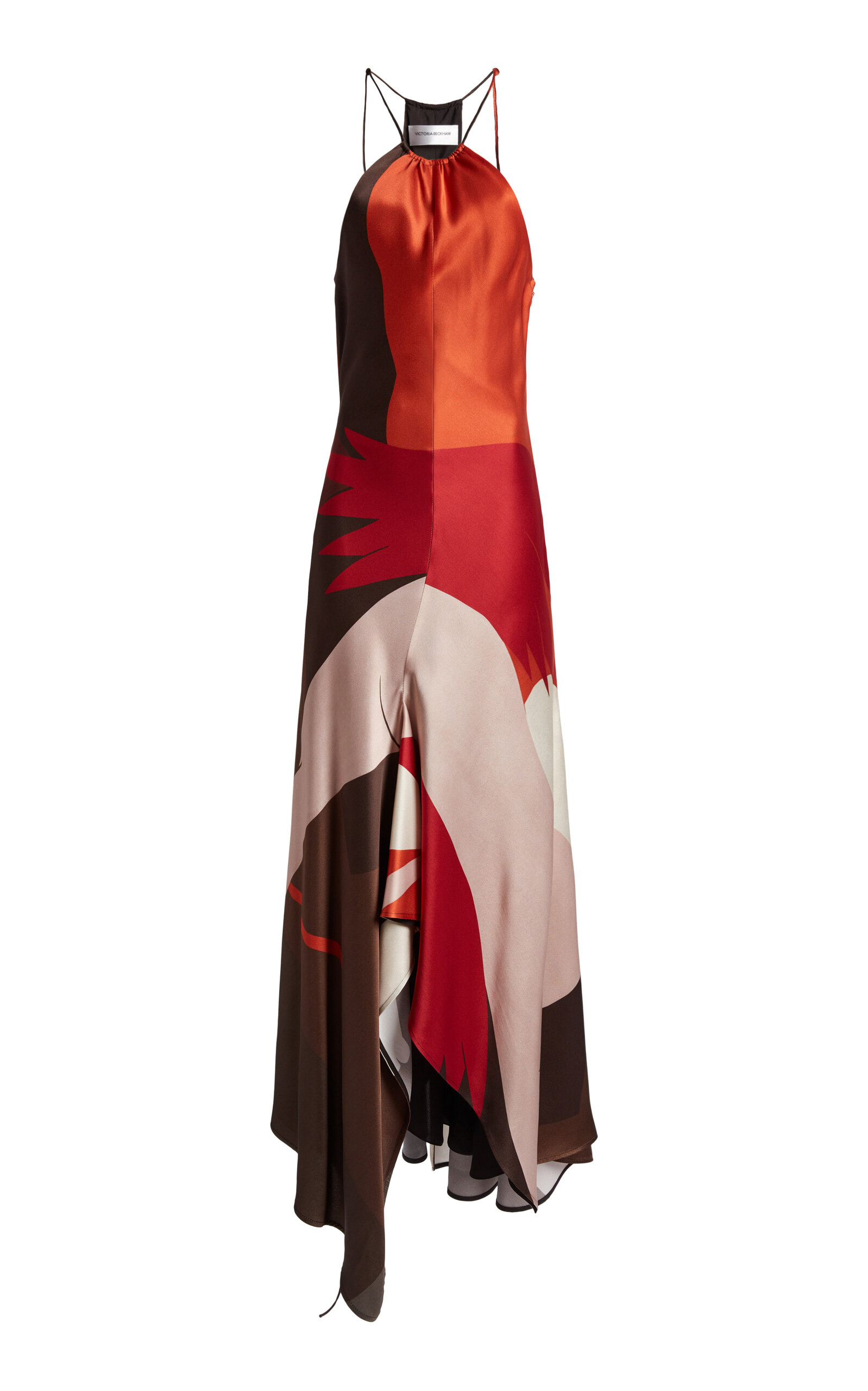 Victoria Beckham Draped Printed Satin Halter Midi Dress