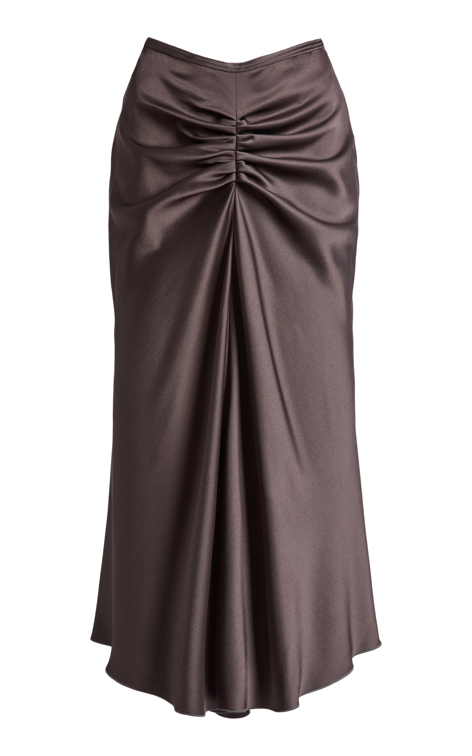 Victoria Beckham Bela Gathered Satin Midi Skirt