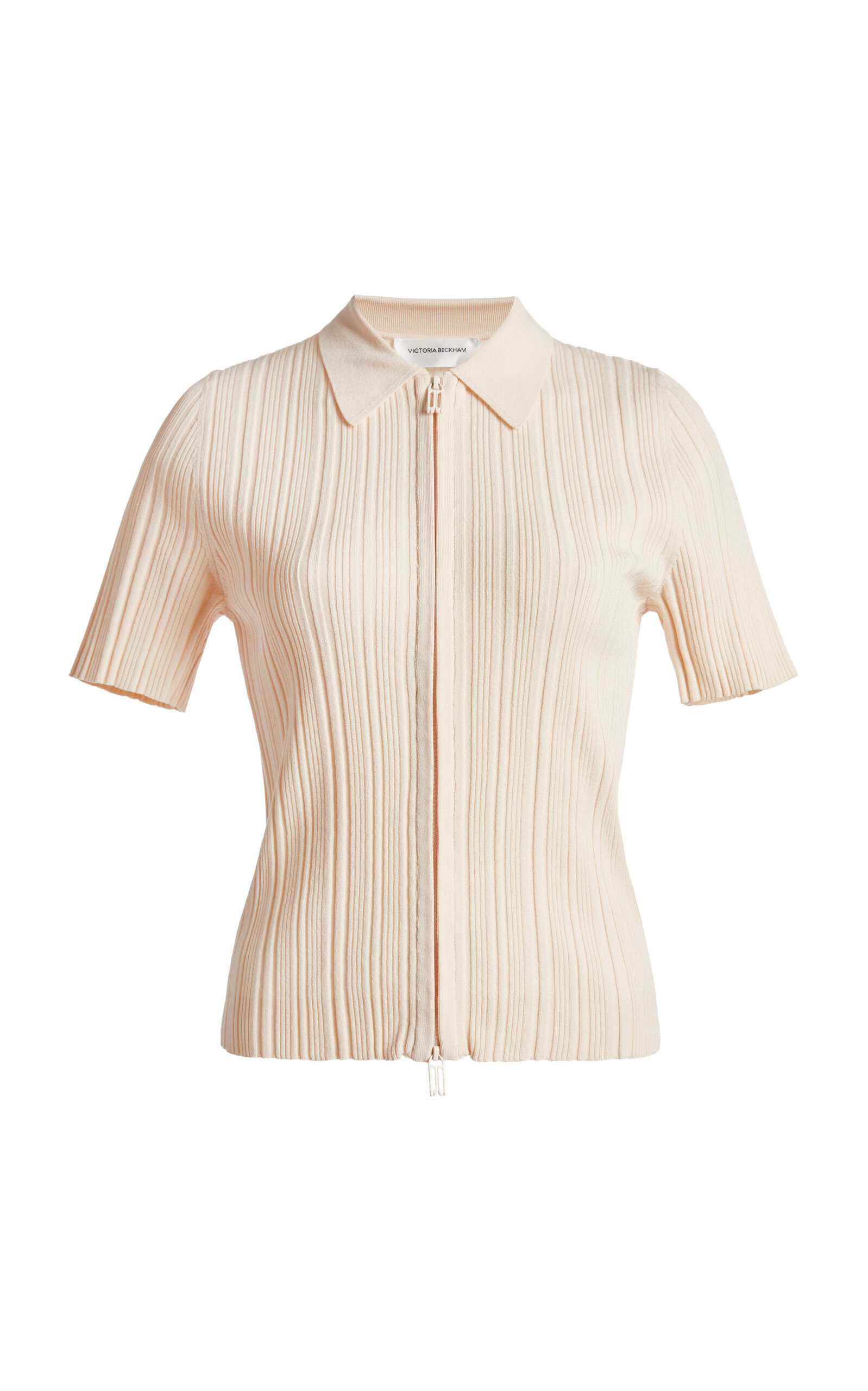Victoria Beckham Ribbed-Knit Zipped Polo Top