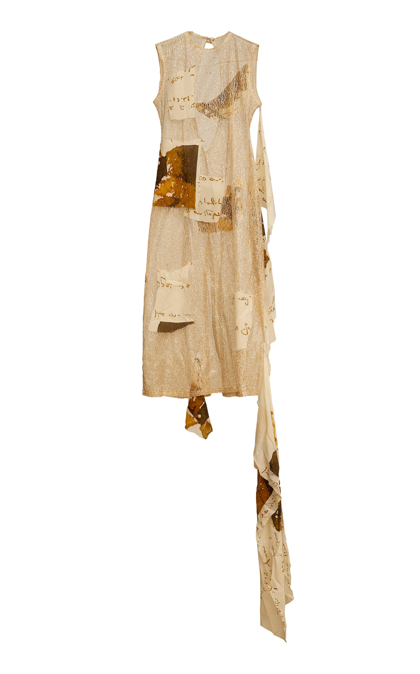 Orange Culture Letter Sheer Patchwork Mesh and Silk Midi Dress