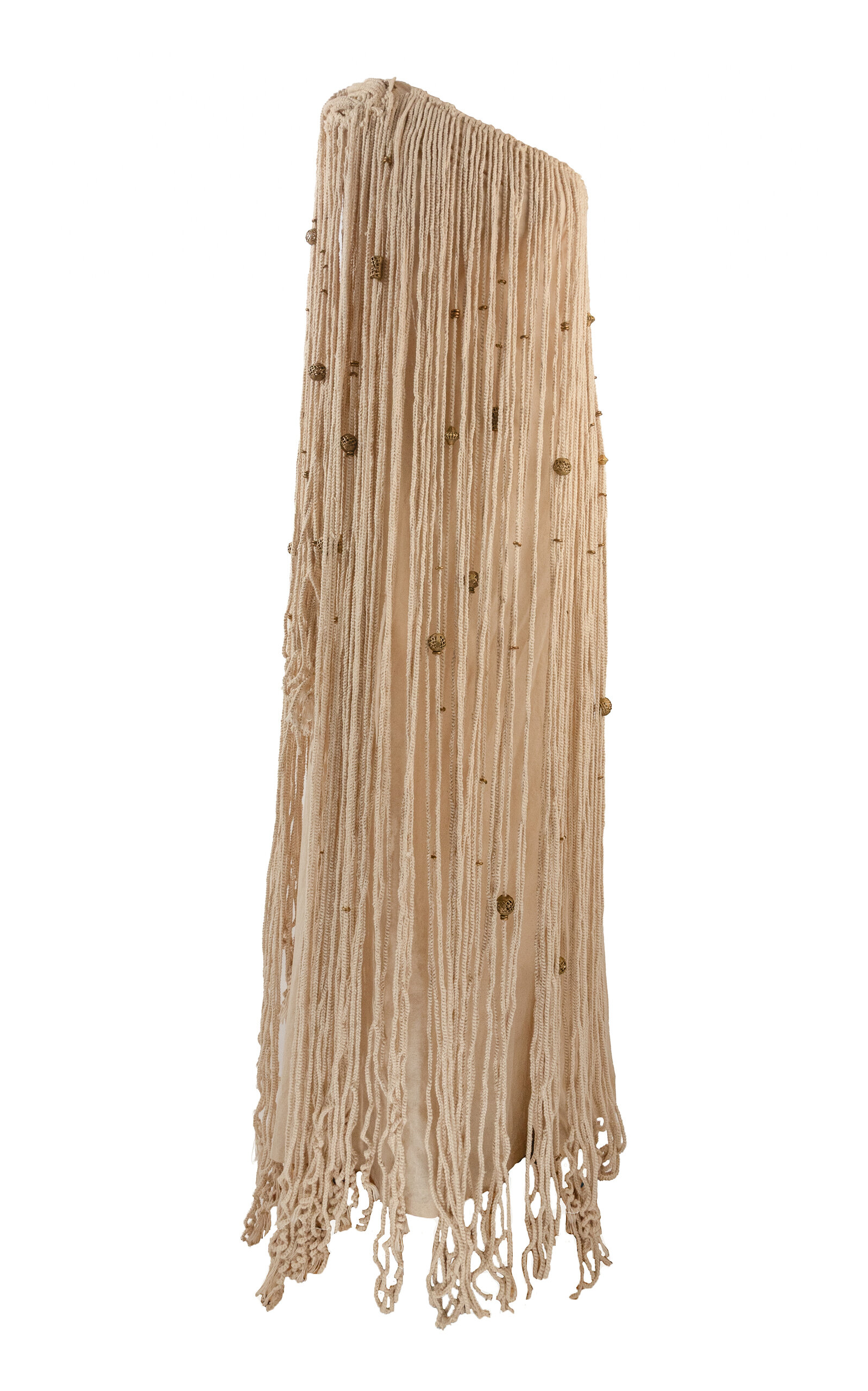 LilaBare One Shoulder Cotton Rope-Fringe Maxi Dress