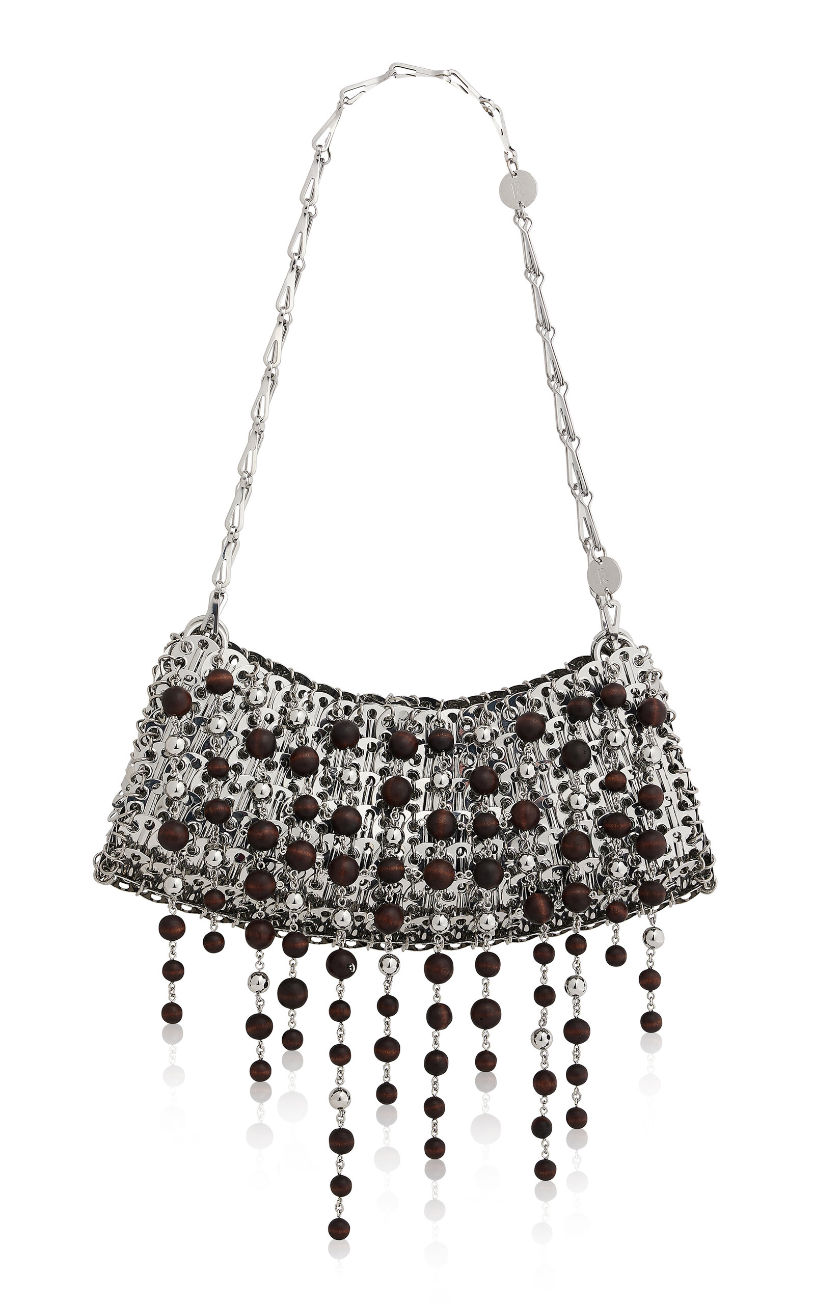 Rabanne Silver Shoulder Bag with Wooden Beads
