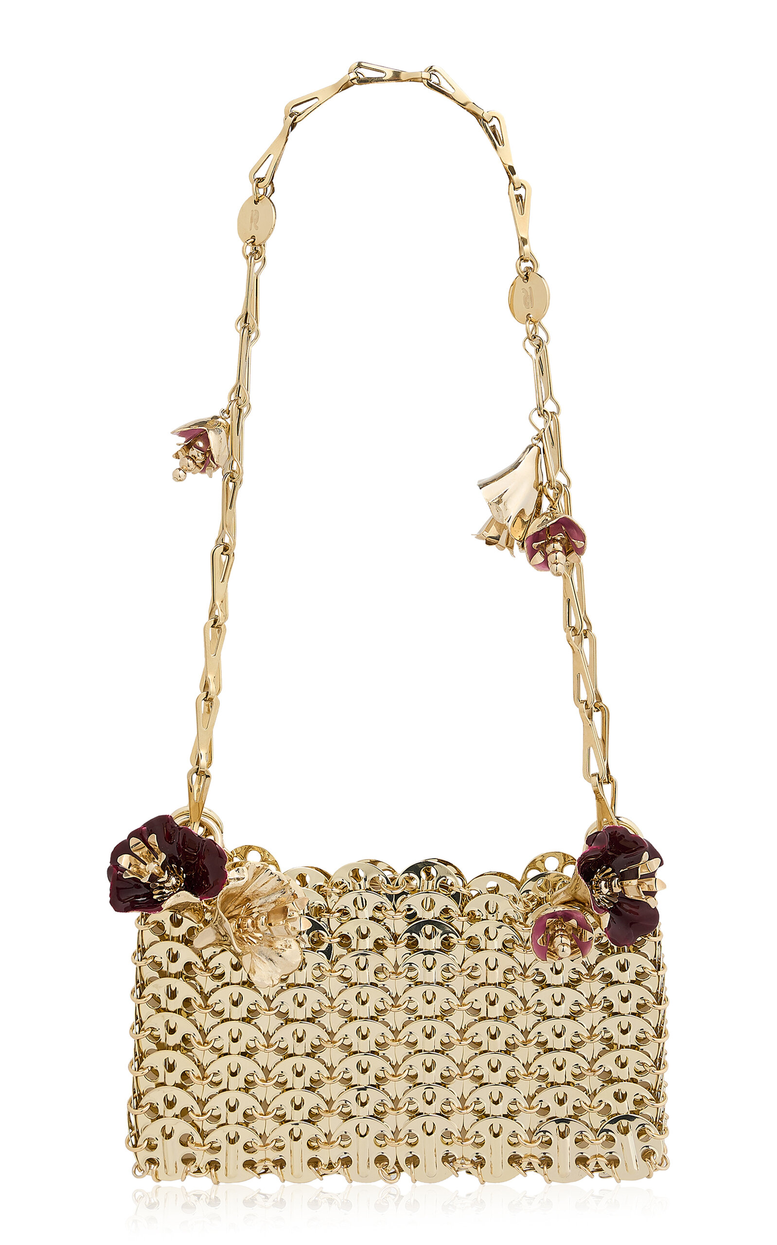 Rabanne Gold Shoulder Bag with Flowers