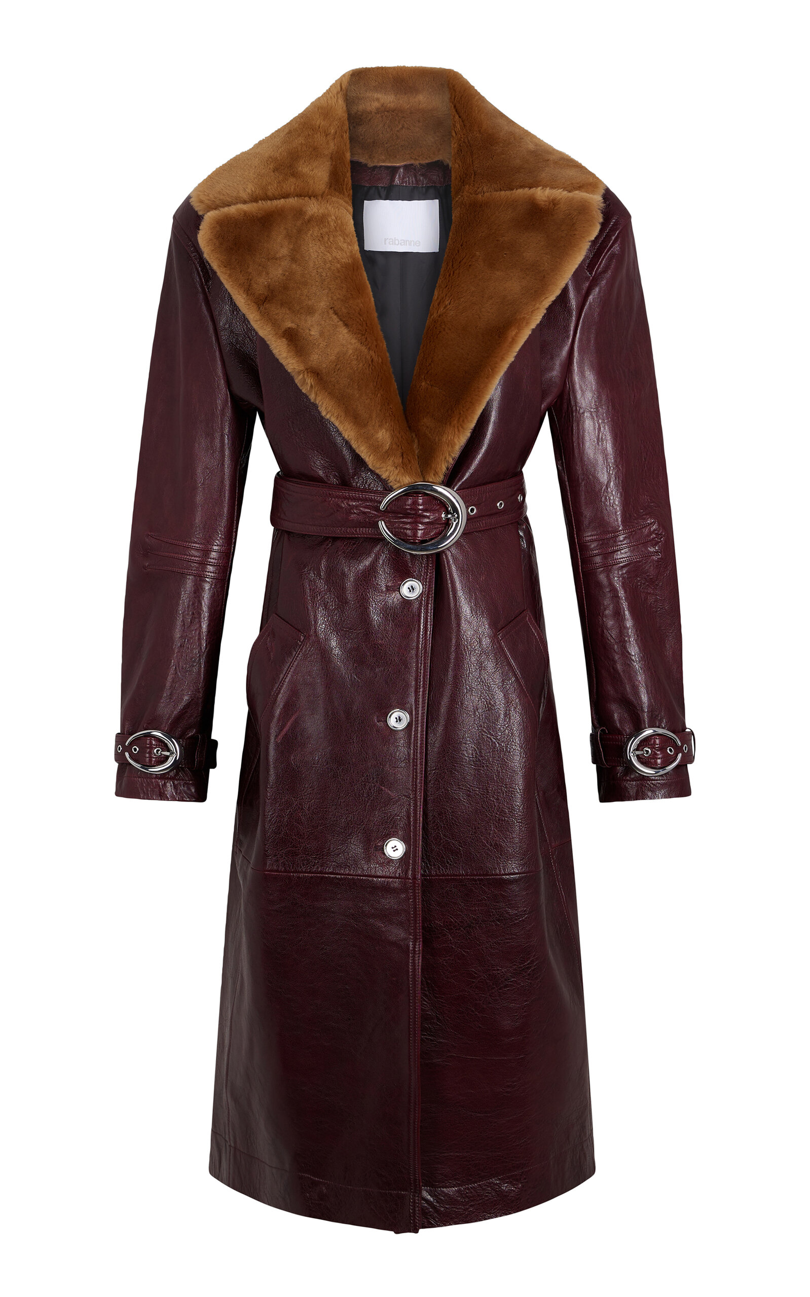 Rabanne Shearling-Collared Leather Coat