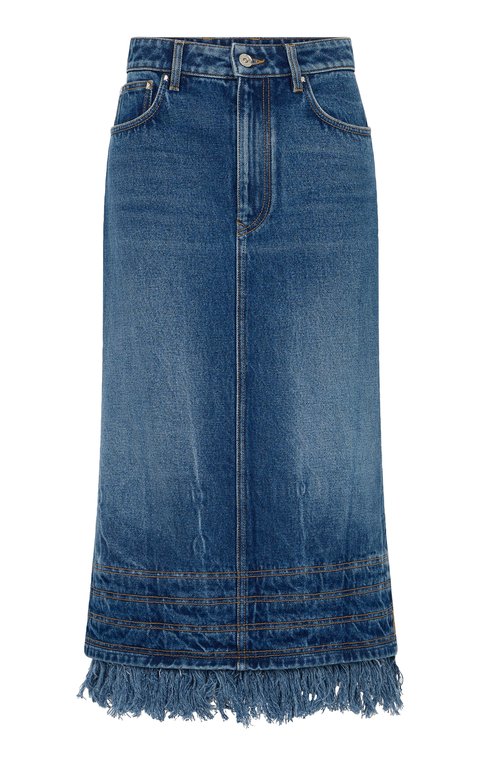 Rabanne Fringed Denim Midi Skirt