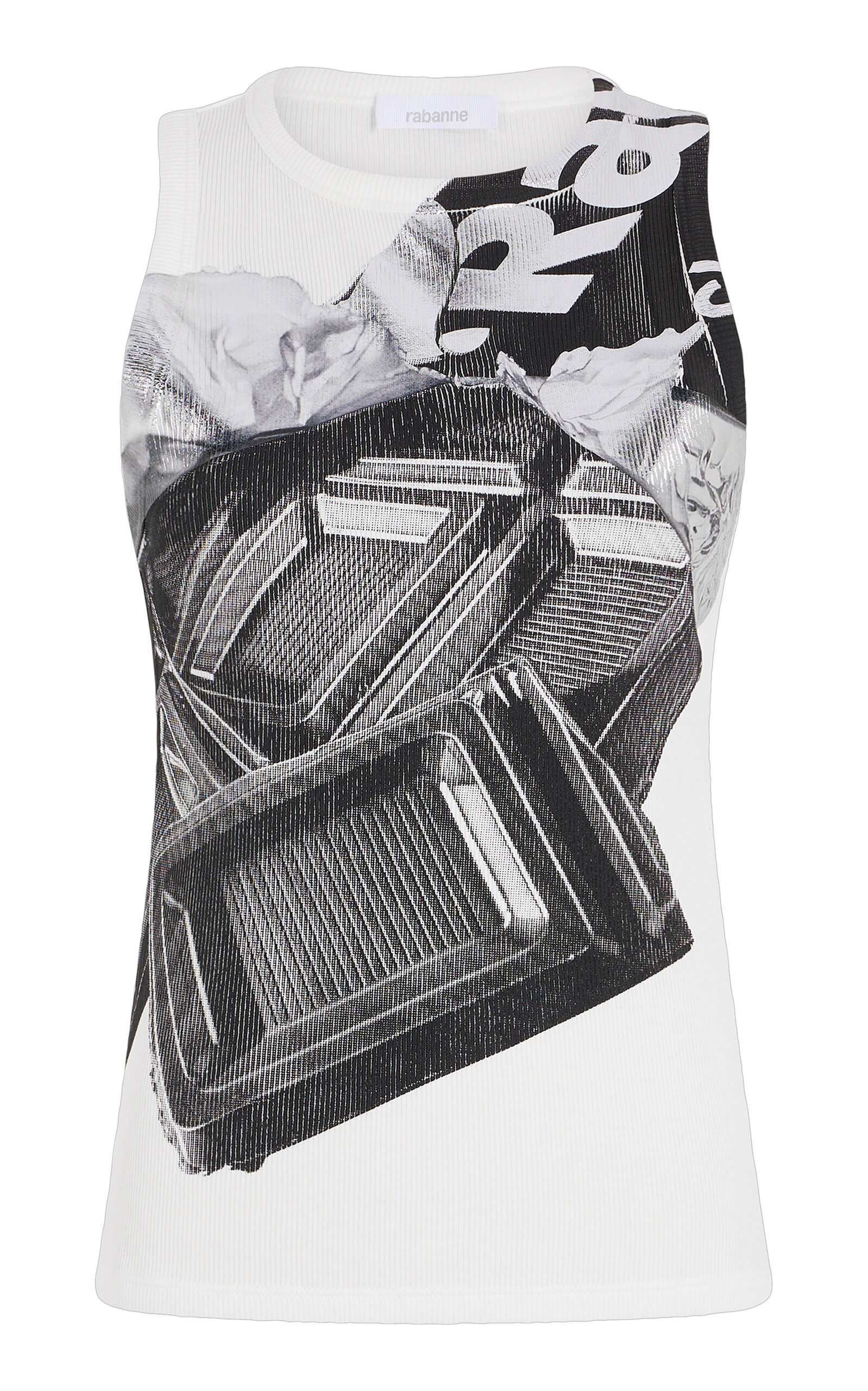 Rabanne Printed Stretch-Cotton Tank Top