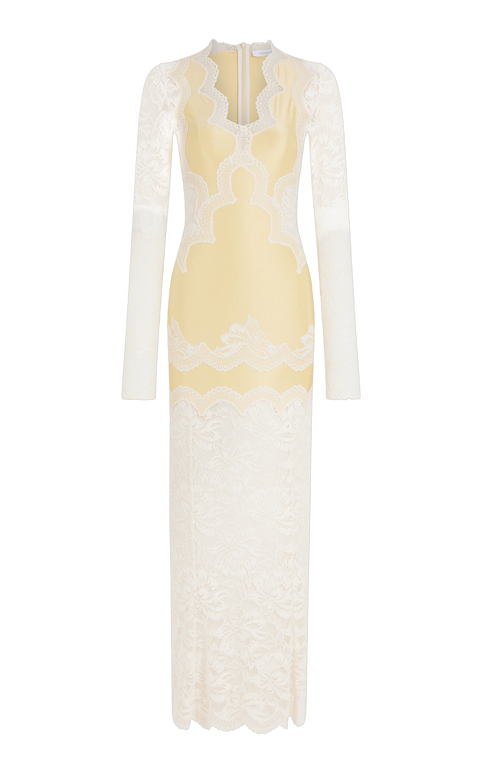 Rabanne Long-Sleeve Stretch-Lace Maxi Dress