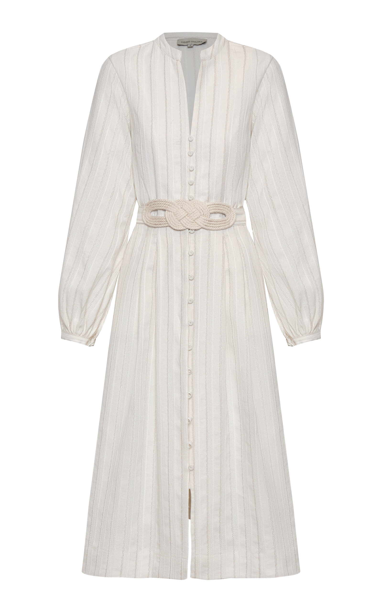 Andres Otalora Sin Tiempo Belted Cotton-Jacquard Midi Dress