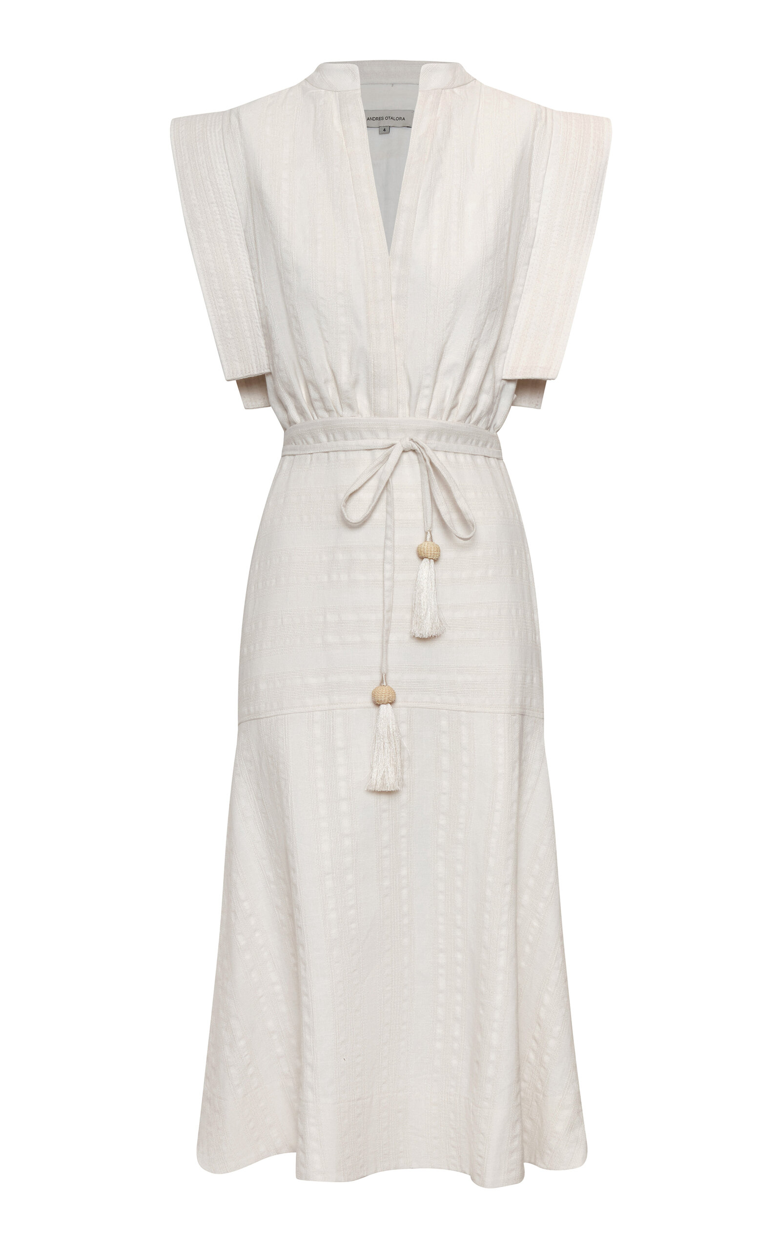 Andres Otalora Contigu Despierto Belted Cotton-Jacquard Midi Dress