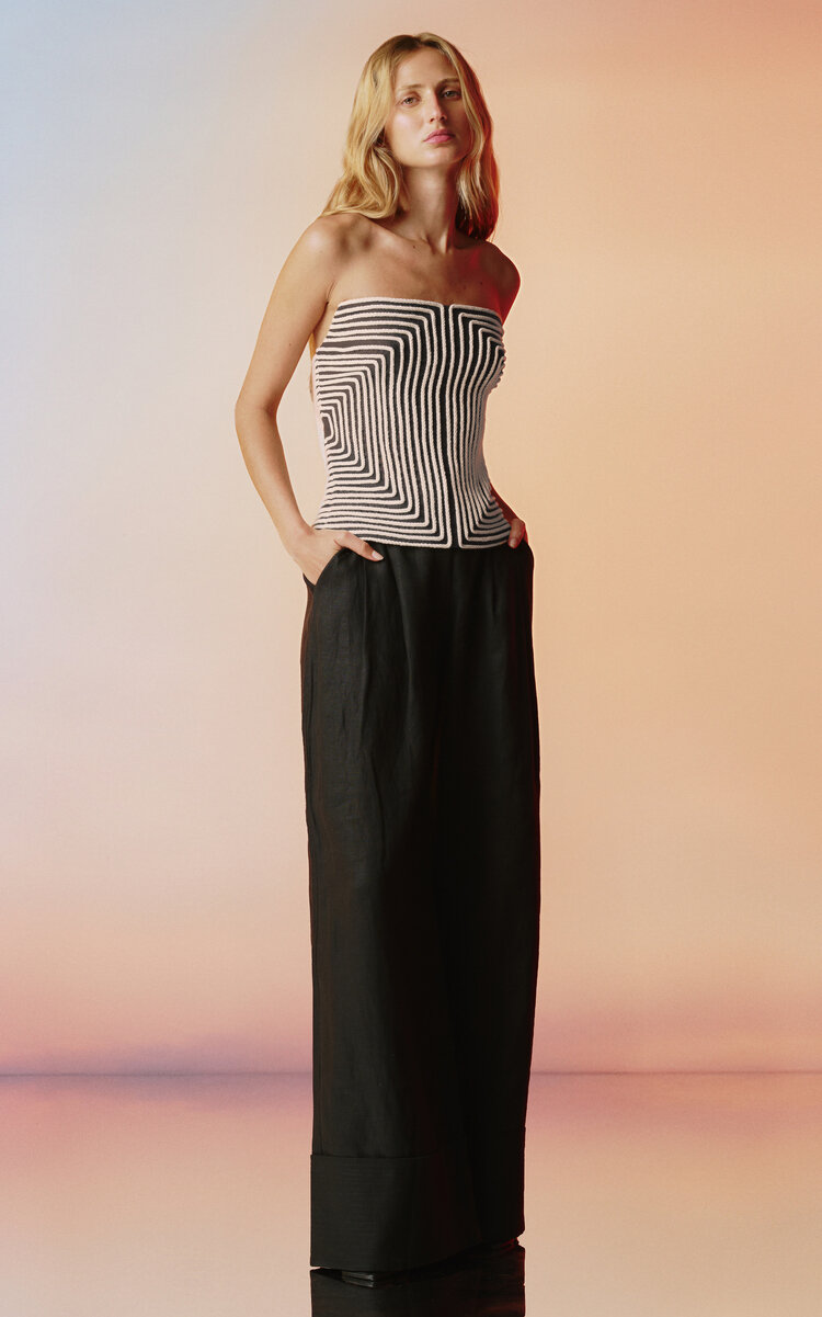 Andres Otalora Lucero Mid-Rise Linen Straight-Leg Pants