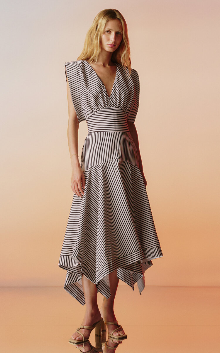 Andres Otalora Gazelle Striped Stretch-Cotton Midi Dress - Moda Operandi