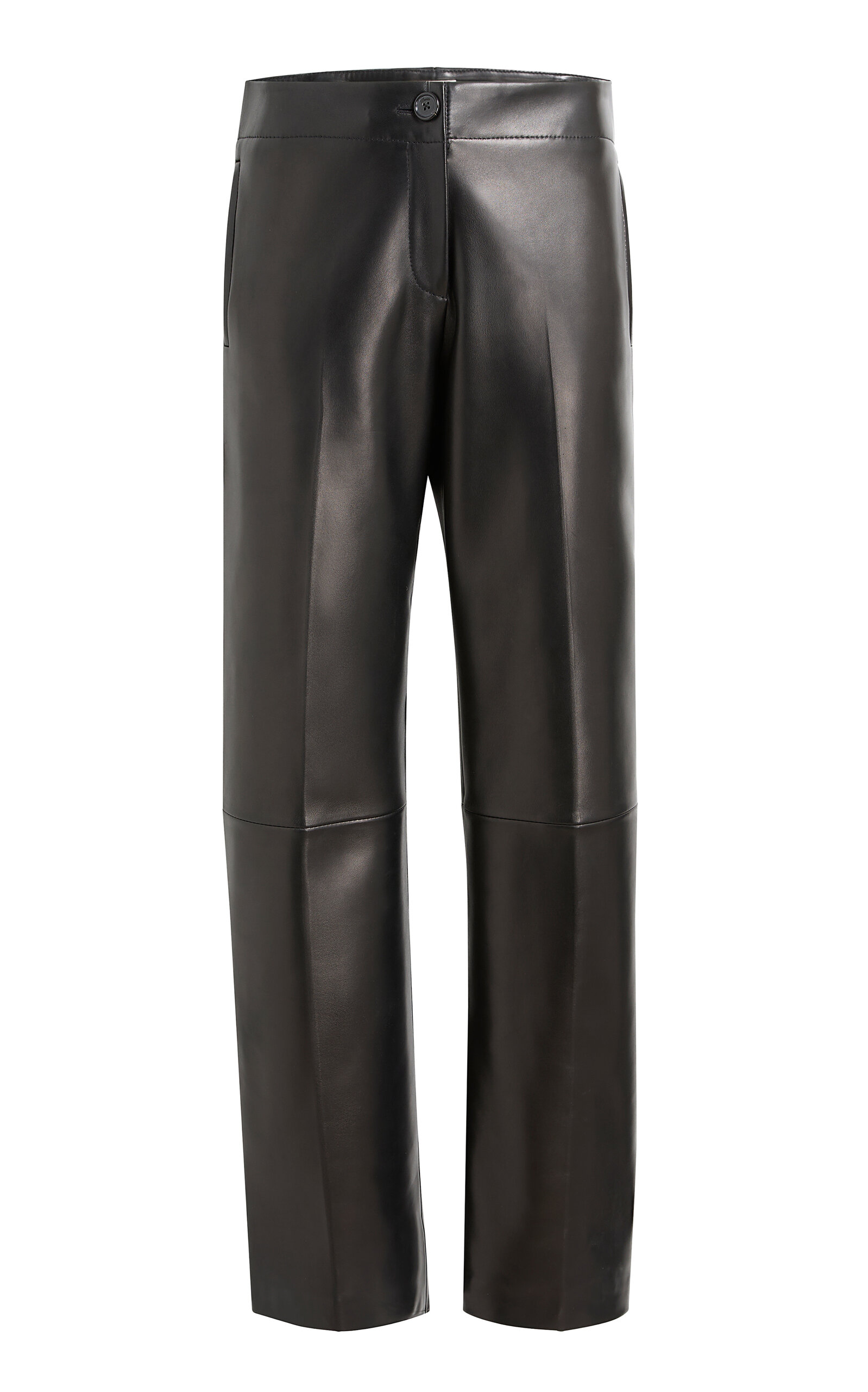 Khaite Mita Plonge Leather Straight-Leg Pants - Moda Operandi