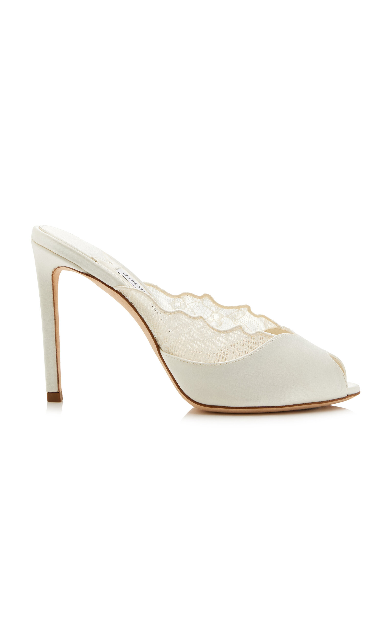 Jimmy Choo Brigitte Lace-Trimmed Satin Mules - Moda Operandi