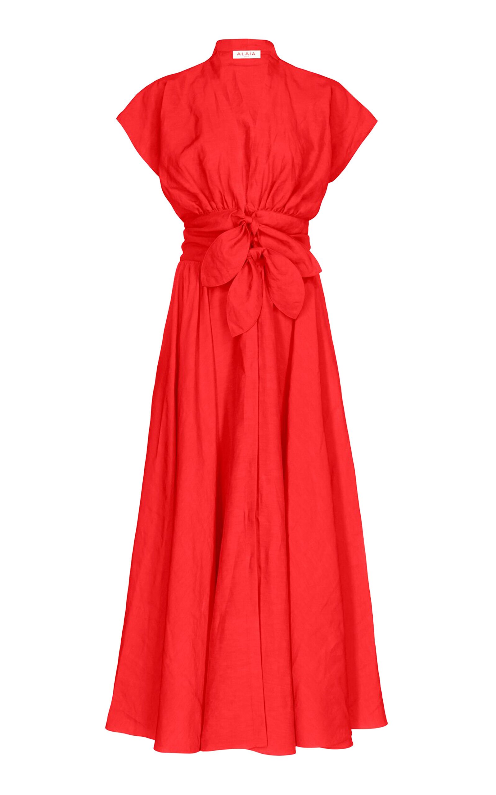 ALAÏA Tie-Detailed Slub Midi Dress | Thumbnail 6