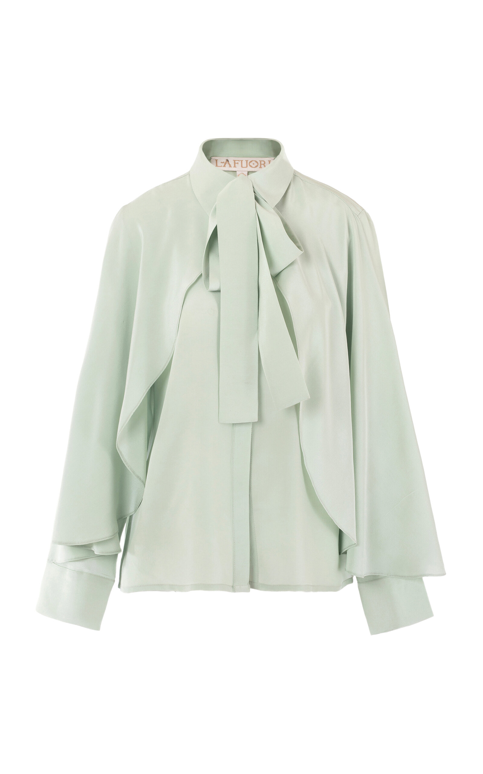 La Fuori Mint Secret Spell Tie-Neck Silk Crepe Top | Thumbnail 7