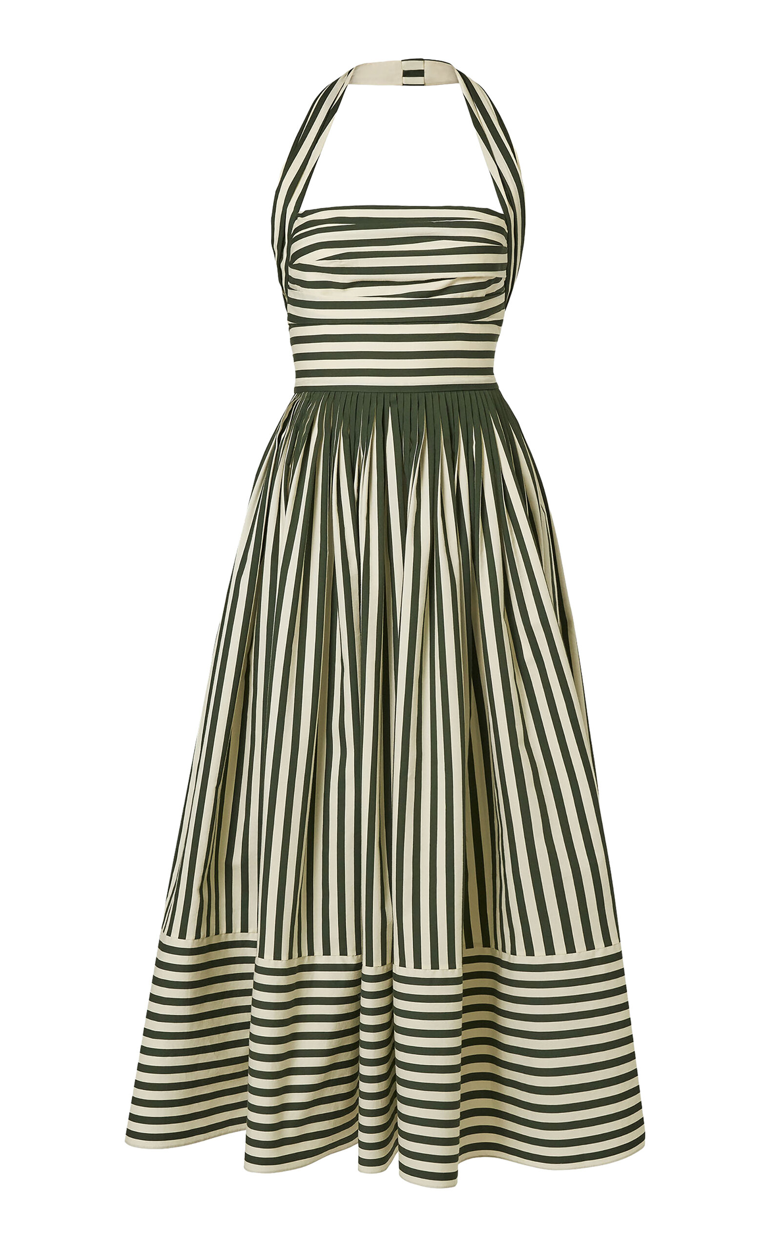 Carolina Herrera Ruched Cotton-Blend Stripe Halter Dress