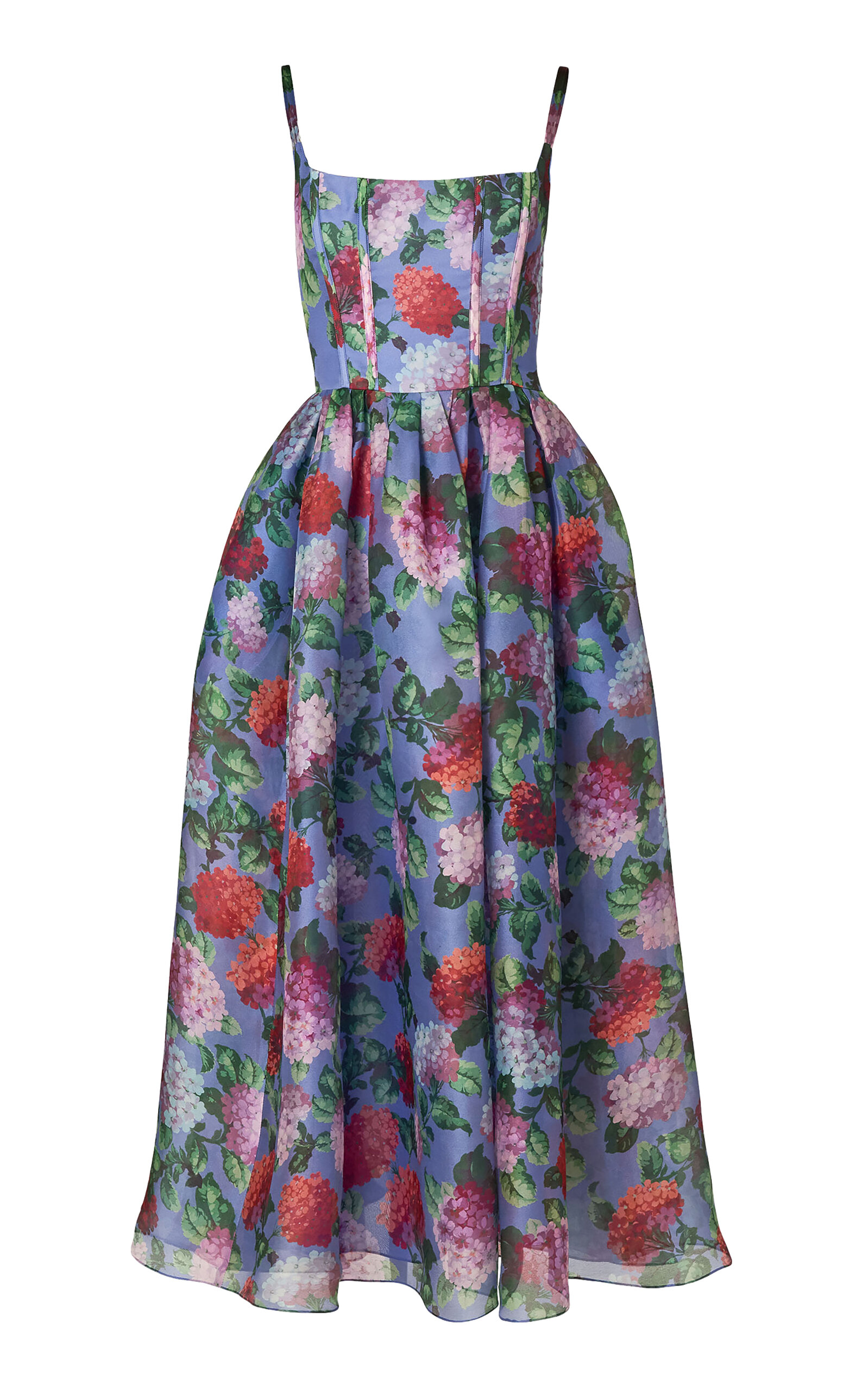 Carolina Herrera - Hydrangea-Printed Crepe Midi Dress - Floral - US 00 - Moda Operandi