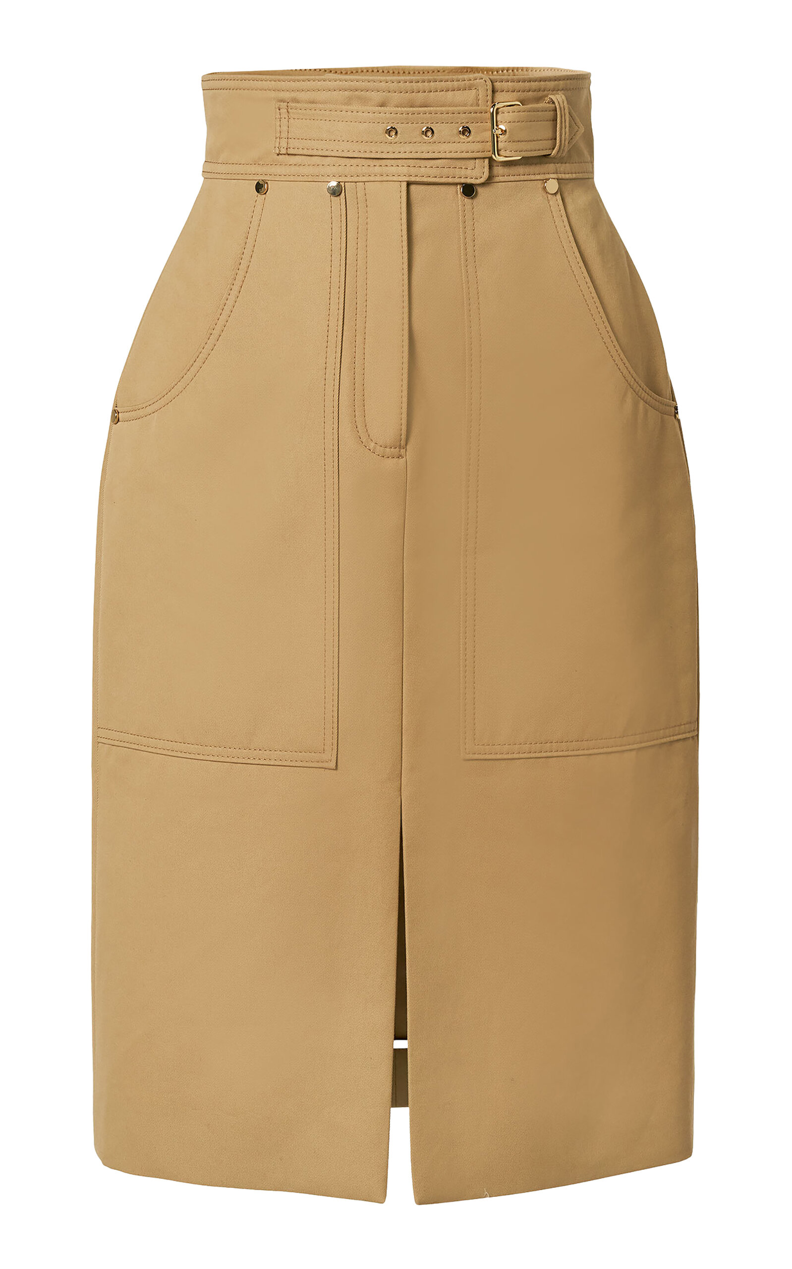 Carolina Herrera Belted Cotton-Twill Pencil Skirt
