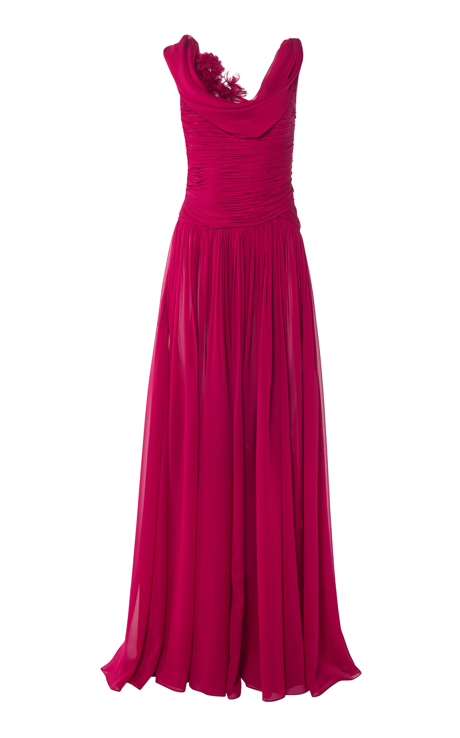 Carolina Herrera - Draped Silk-Chiffon Gown - Berry - US 0 - Moda Operandi