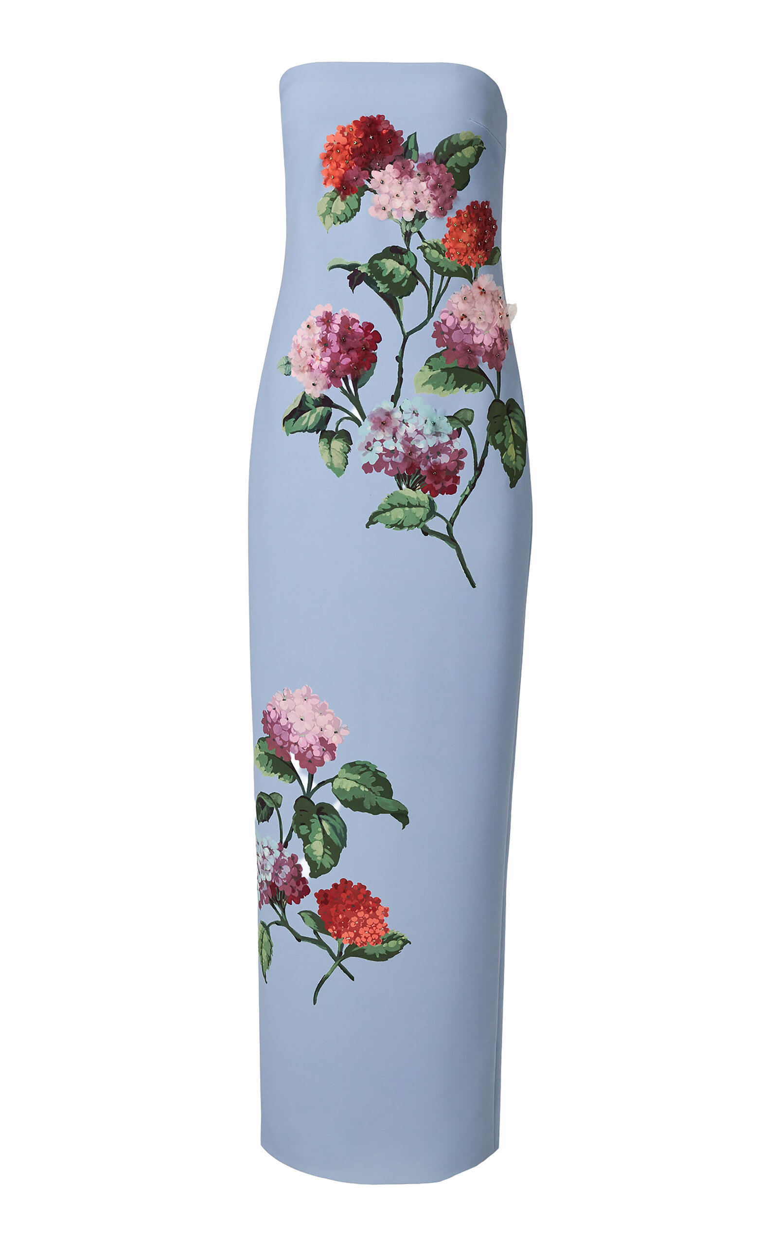 Carolina Herrera - Strapless Hydrangea-Embroidered Column Gown - Blue - US 0 - Moda Operandi