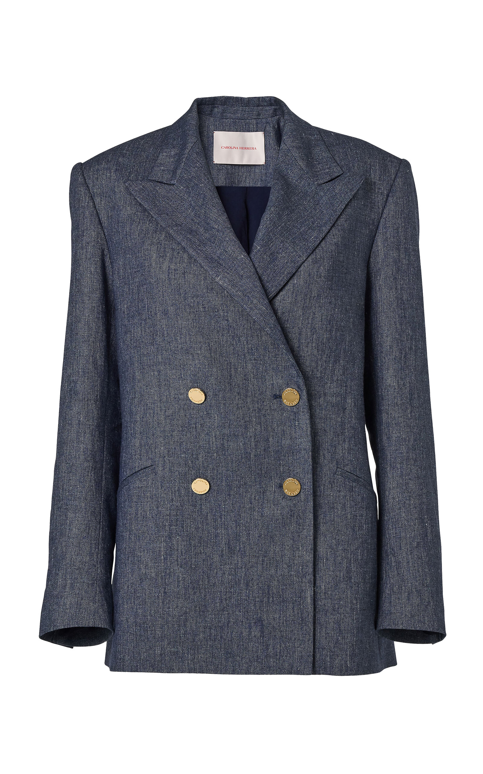 Carolina Herrera - Double-Breasted Linen-Cashmere Blend Blazer - Blue - US 4 - Moda Operandi