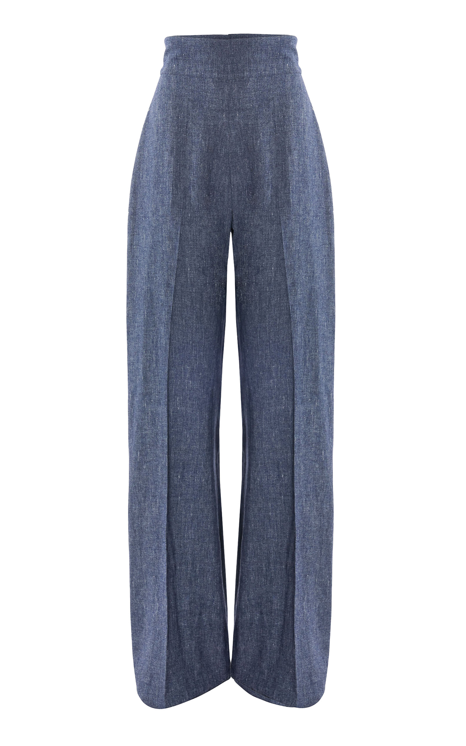 Carolina Herrera - High-Rise Linen-Cashmere Blend Wide-Leg Pants - Blue - US 4 - Moda Operandi