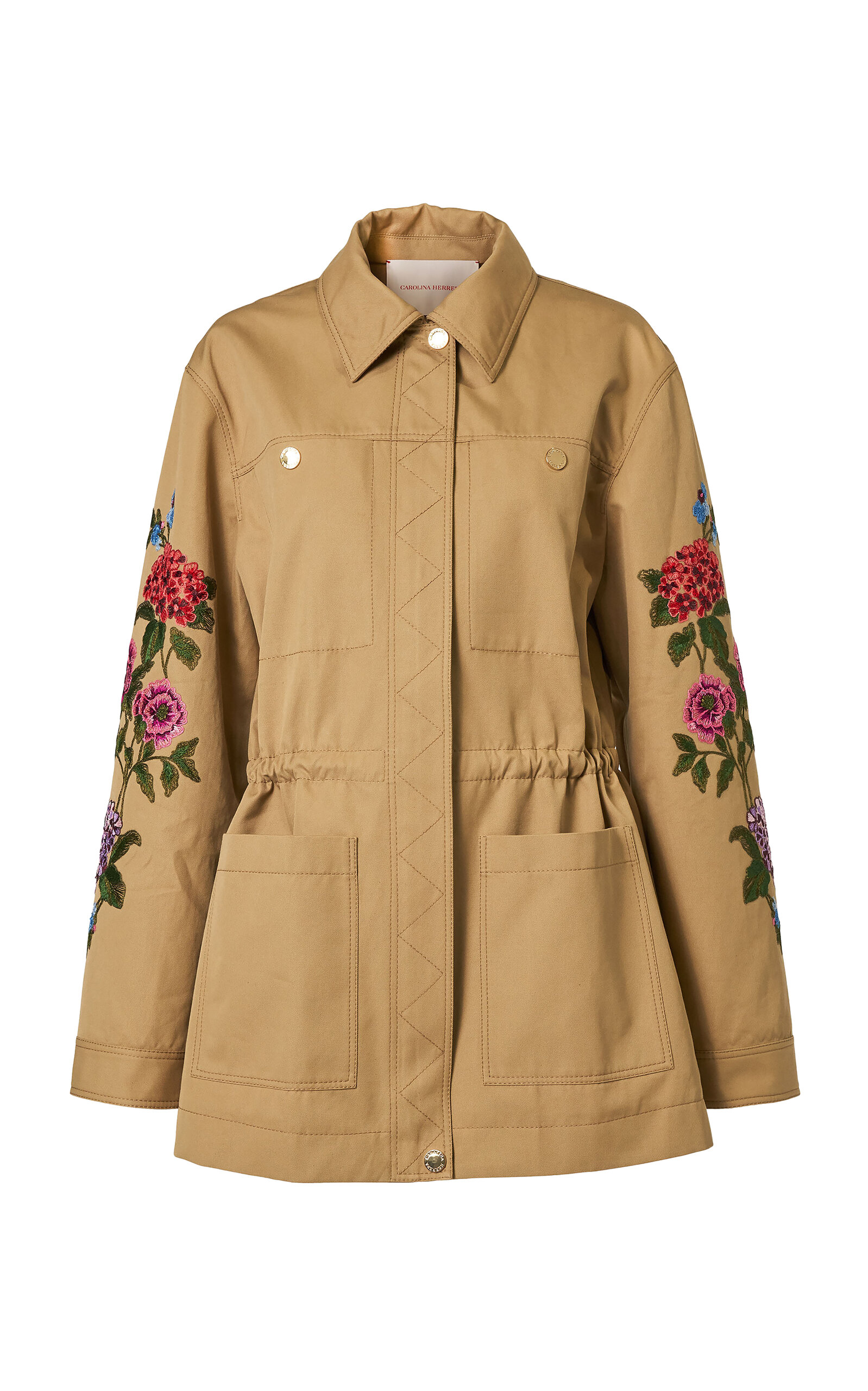 Carolina Herrera - Embroidered Cotton Jacket - Tan - US 00 - Moda Operandi