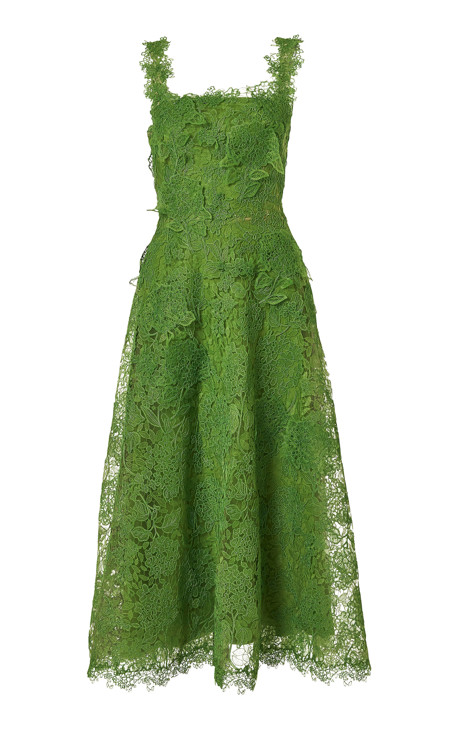 Carolina Herrera - Hydrangea Floral Lace Midi Dress - Green - US 6 - Moda Operandi
