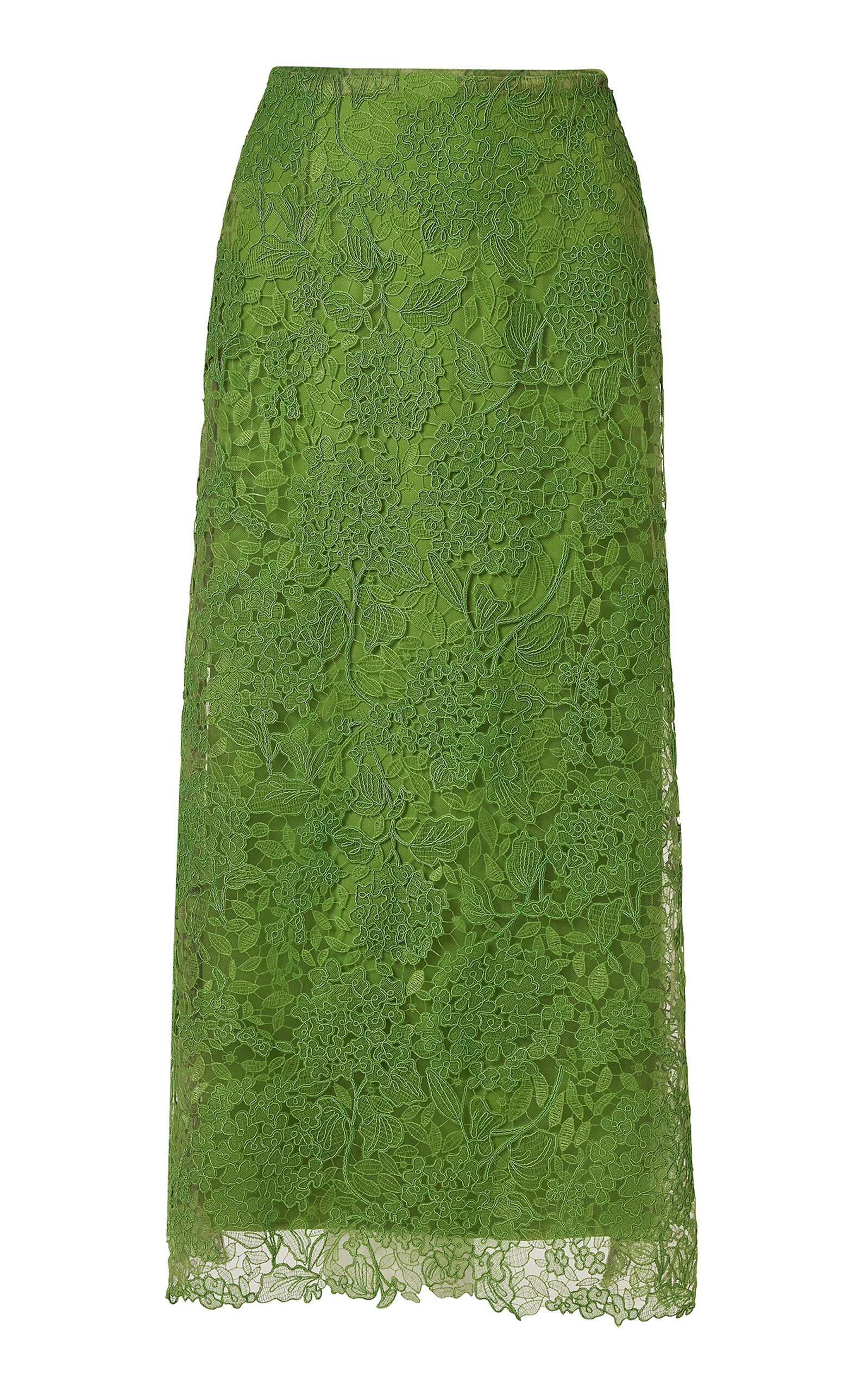 Carolina Herrera - Hydrangea Floral Lace Midi Slip Skirt - Green - US 12 - Moda Operandi
