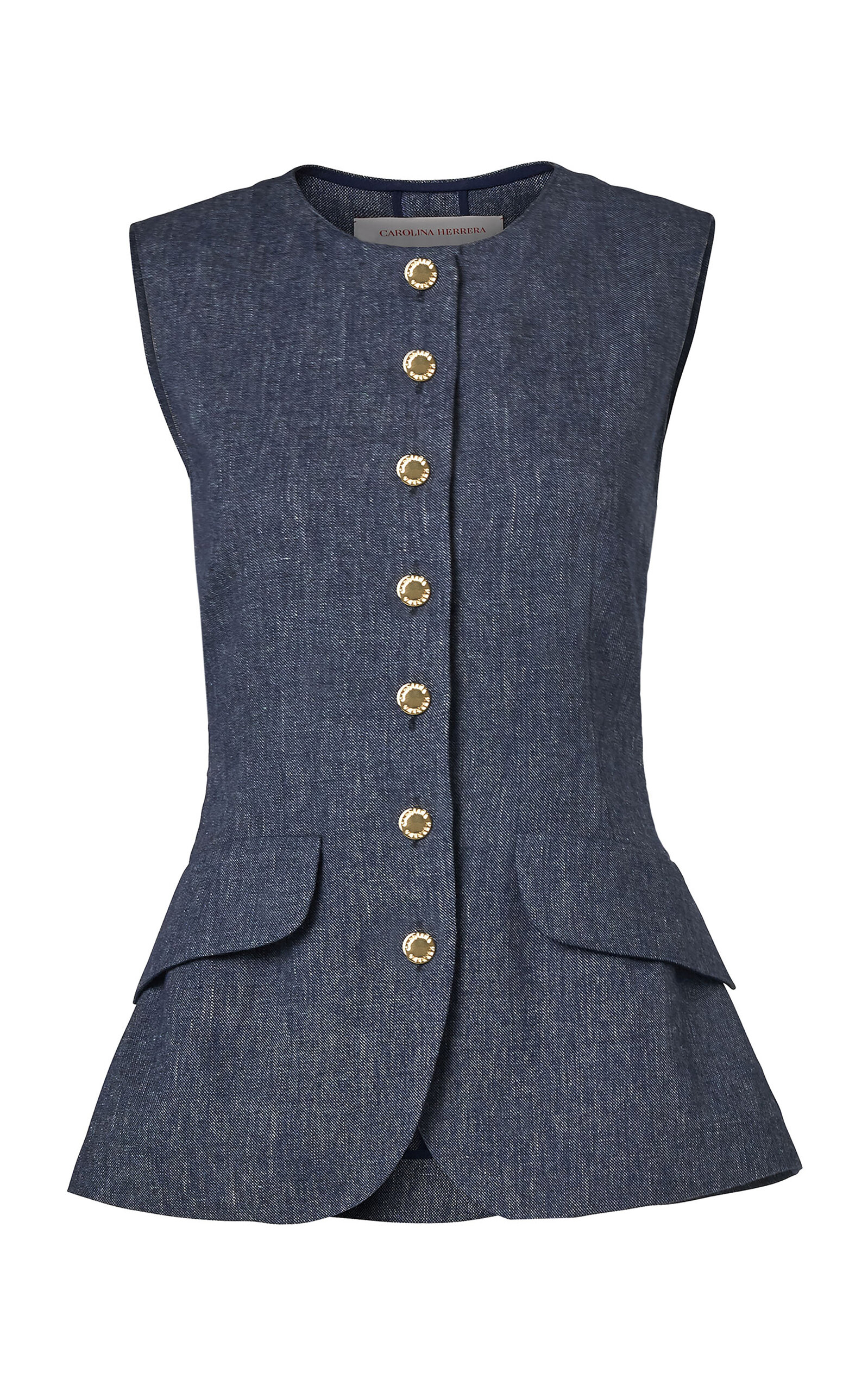 Carolina Herrera - Button-Up Linen-Cashmere Blend Top - Blue - US 2 - Moda Operandi
