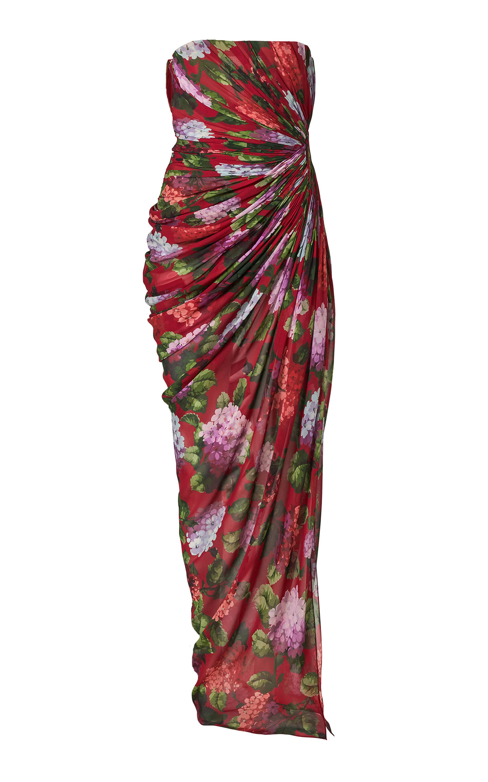 Carolina Herrera Draped Hydrangea-Printed Chiffon Gown